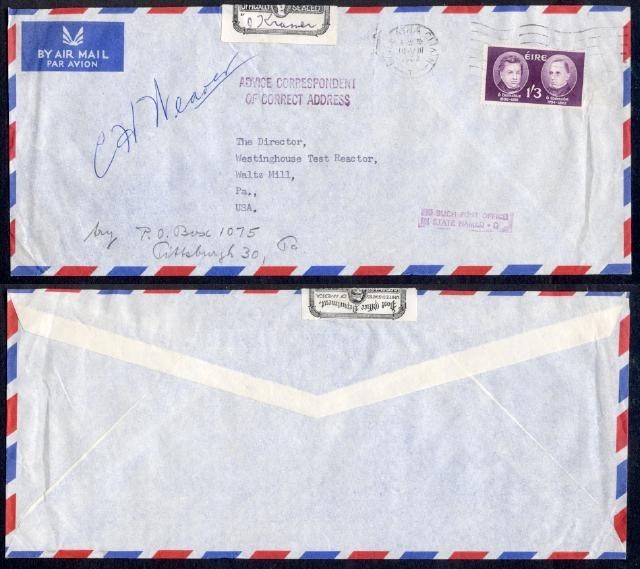 IRELAND 1962 AIRMAIL TO USA OFFICIALLY SEALED