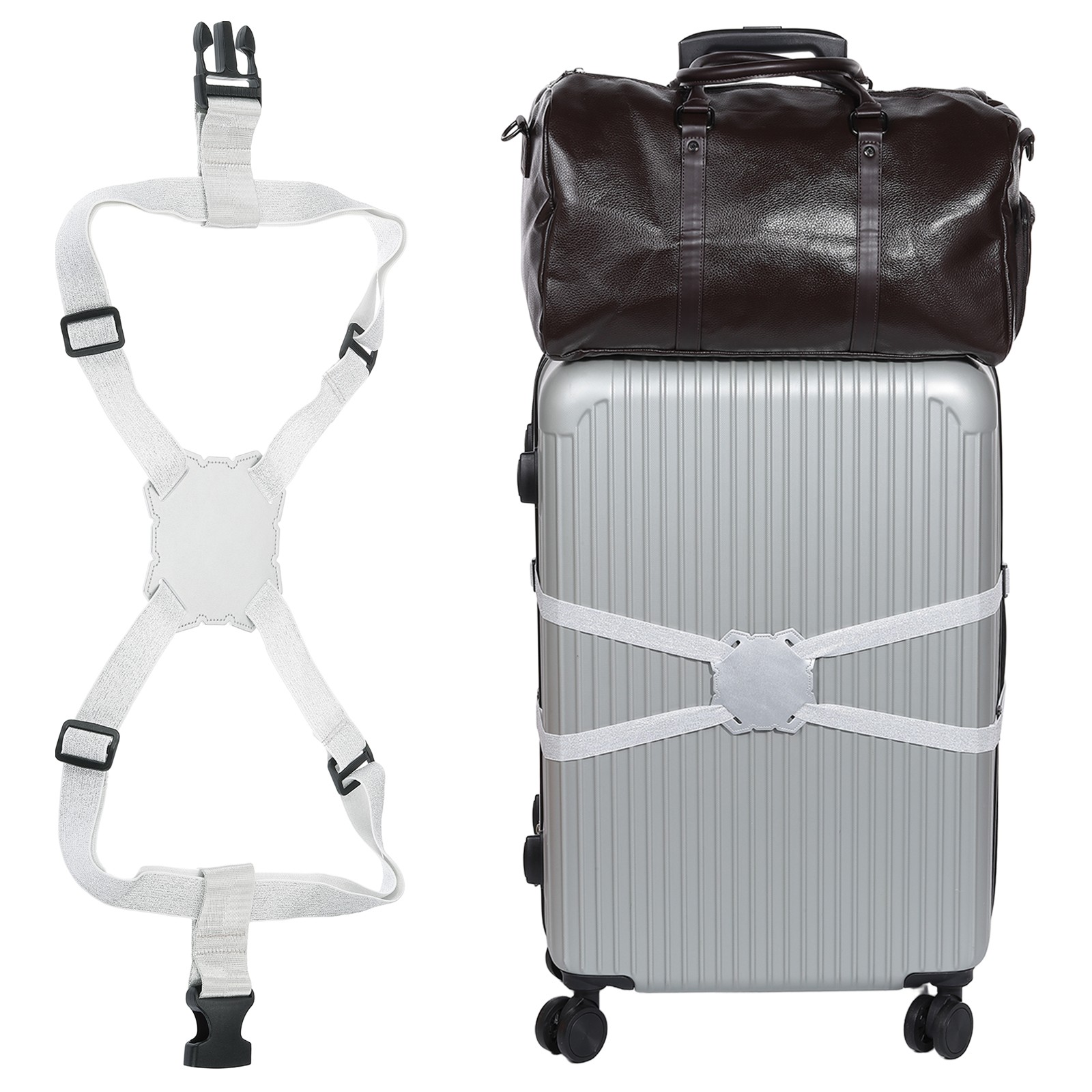Luggage Strap Bag Bungee Elastic Suitcase Adjustable Belt for Add A Bag, Silver