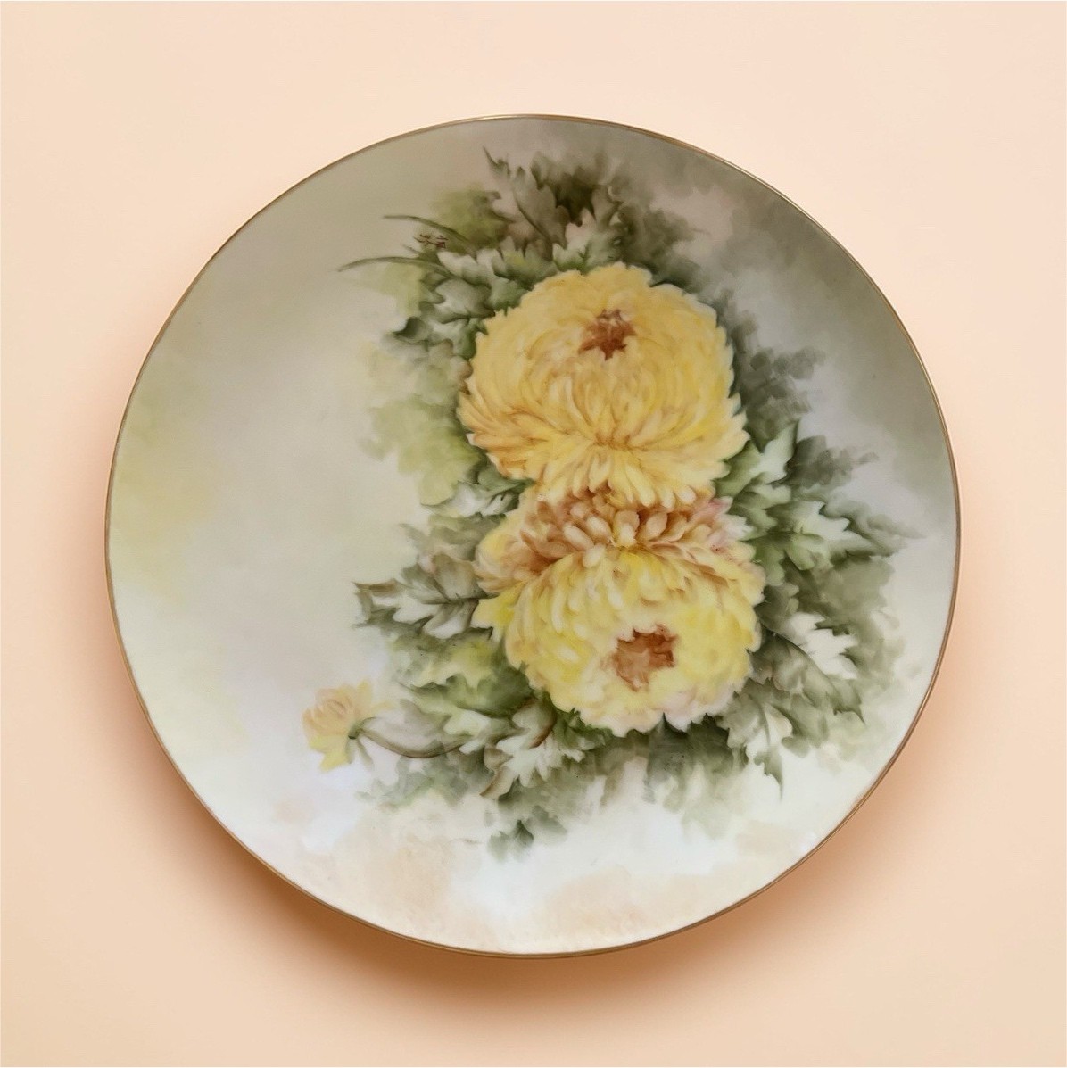 Kutani Hand Painted Porcelain Collector Plate Floral Japanese Yellow Green White