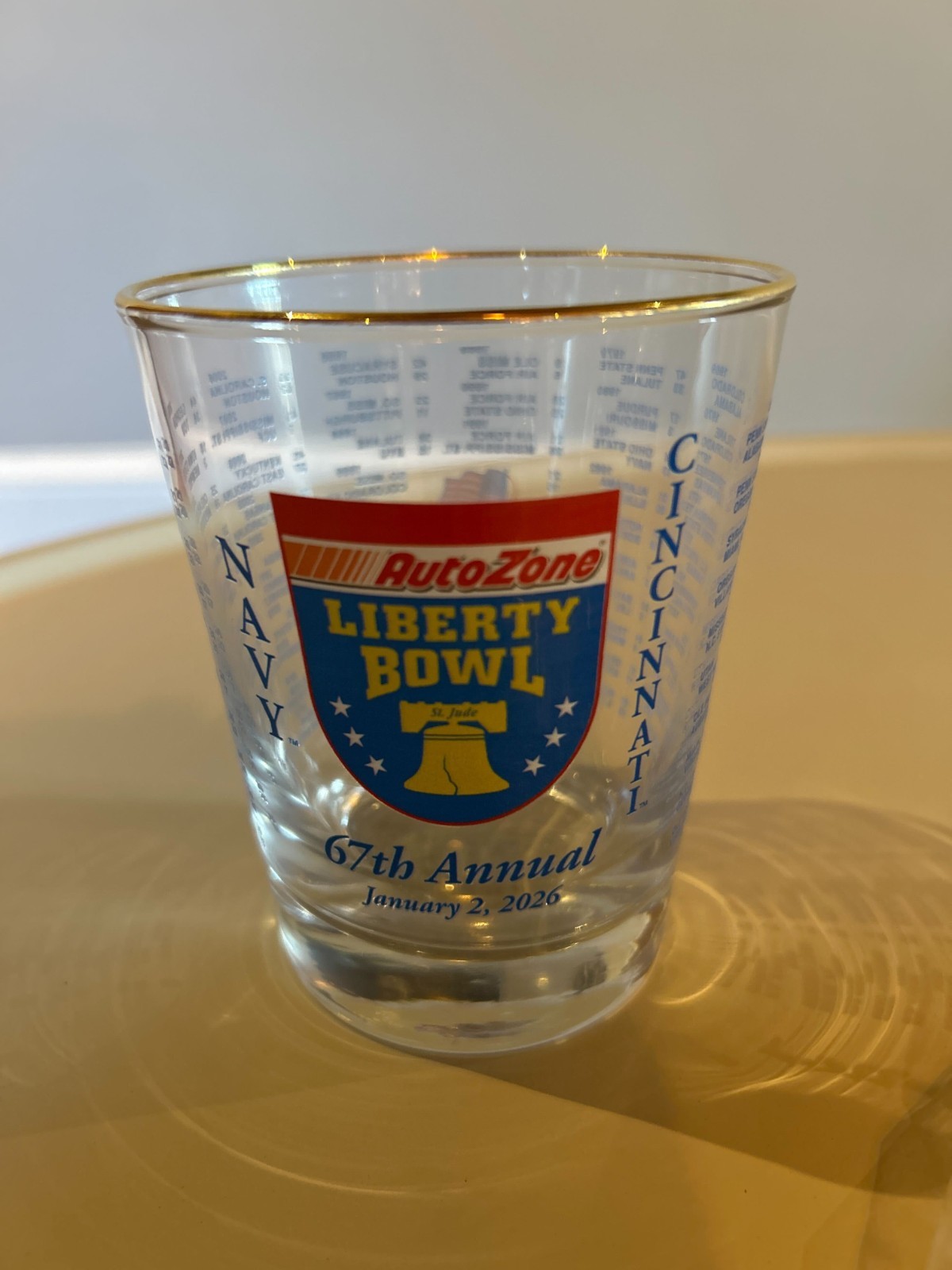 2026 Liberty Bowl Commemorative Glass Cup Navy Cincinnati 1/2/26 67th Annual NEW