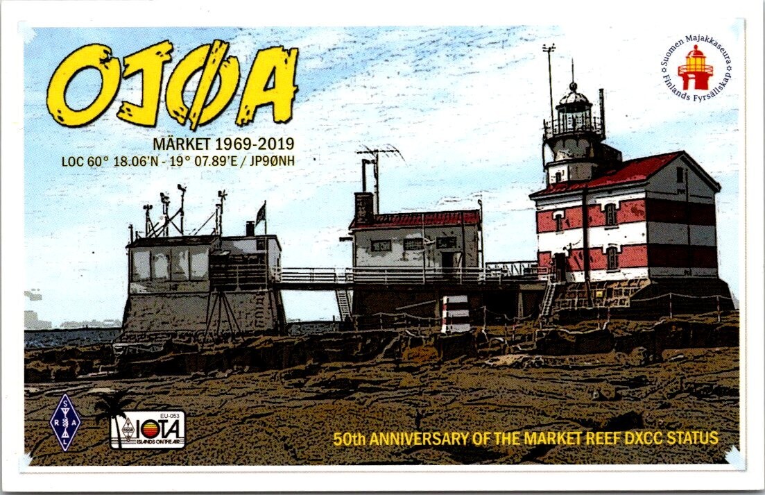 VTG HAM RADIO CQ QSL QSO CARD OJ0A MARKET REEF ISLAND 50TH ANNIVERSARY