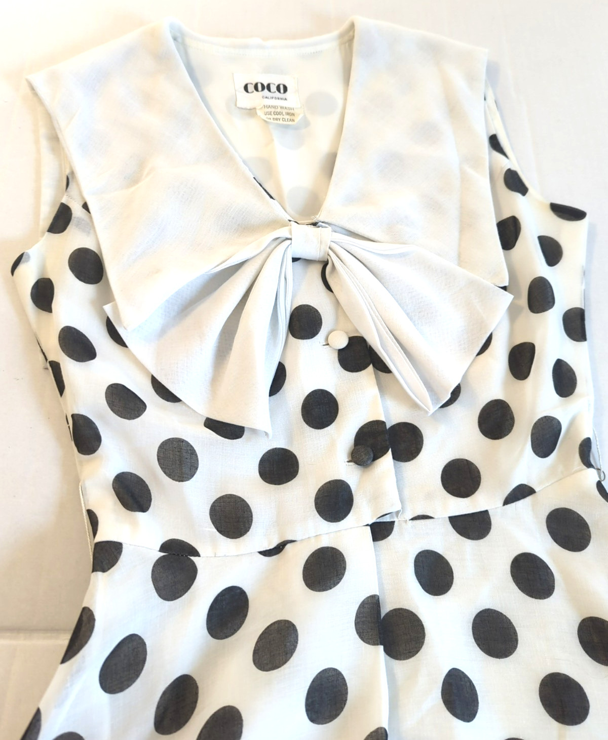 Vtg Polka Dot Coco California Midi Dress S/M Lg Sailor Collar Fit Flair Retro