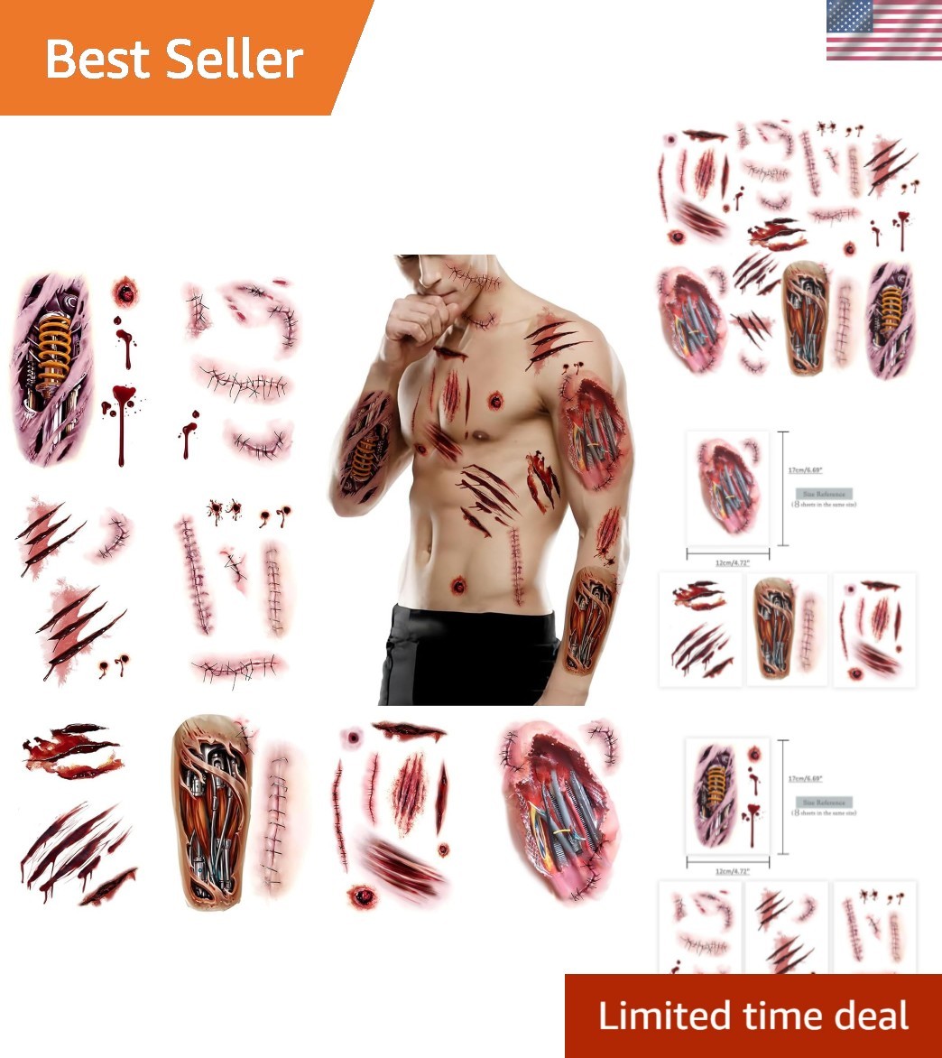 Waterproof & Removable Scar Tattoo Stickers - Perfect for Halloween Costumes!
