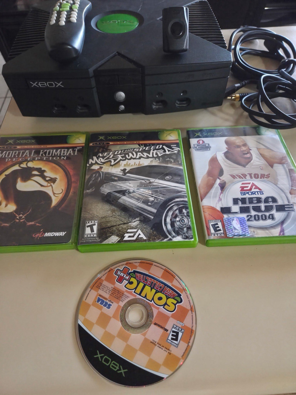 Xbox Console Lot w/ Controller, Remote, Cables, Mortal Kombat, Sonic, NBA