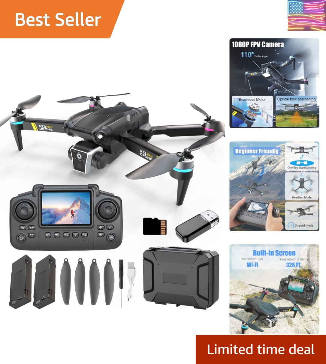 Drone With Camera For Beginner 1080p, Brushless Drones With Screen On Control...