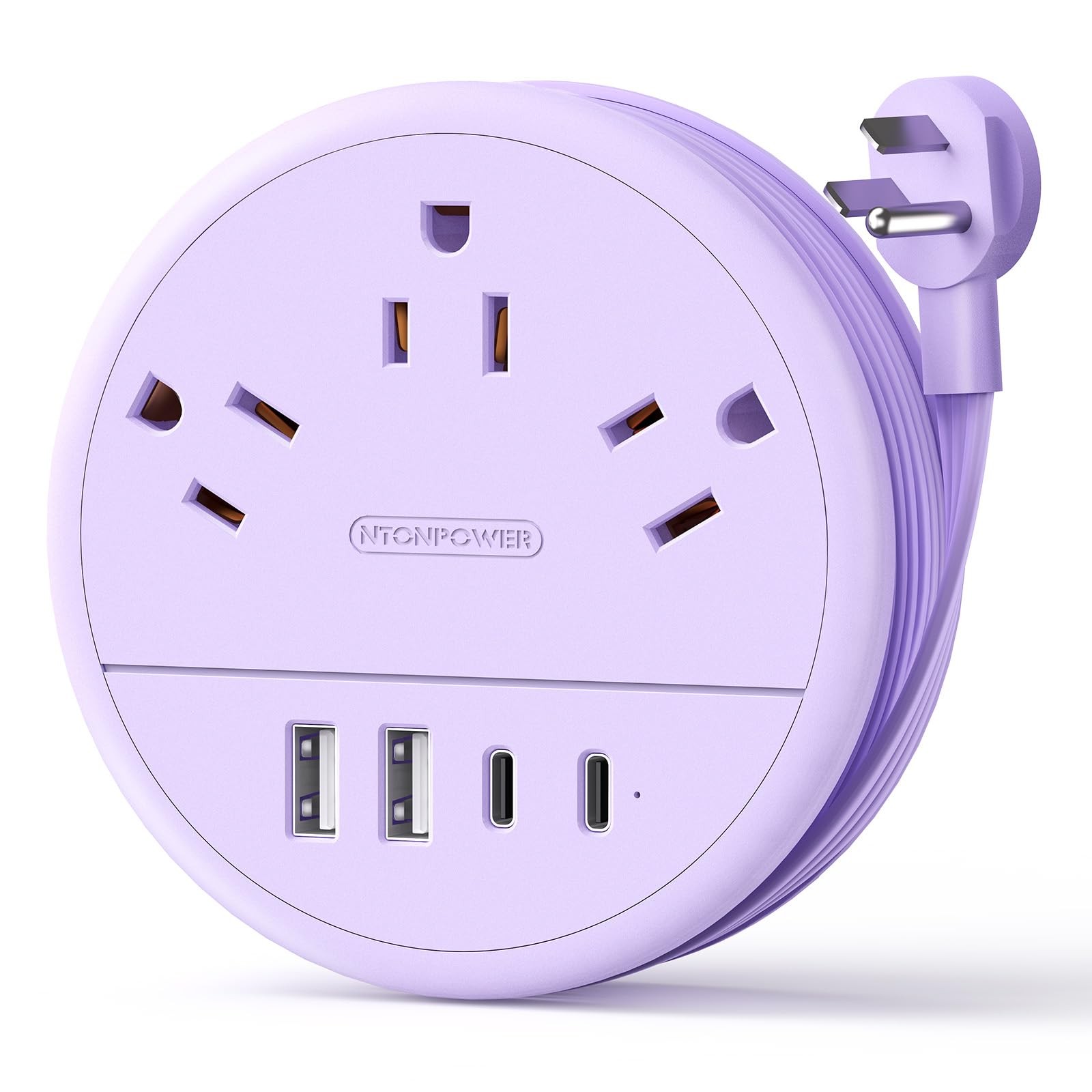 Travel Power Strip 3 AC 4 USB C 4FT Cord Purple Dorm Accessories NTONPOWER USB2