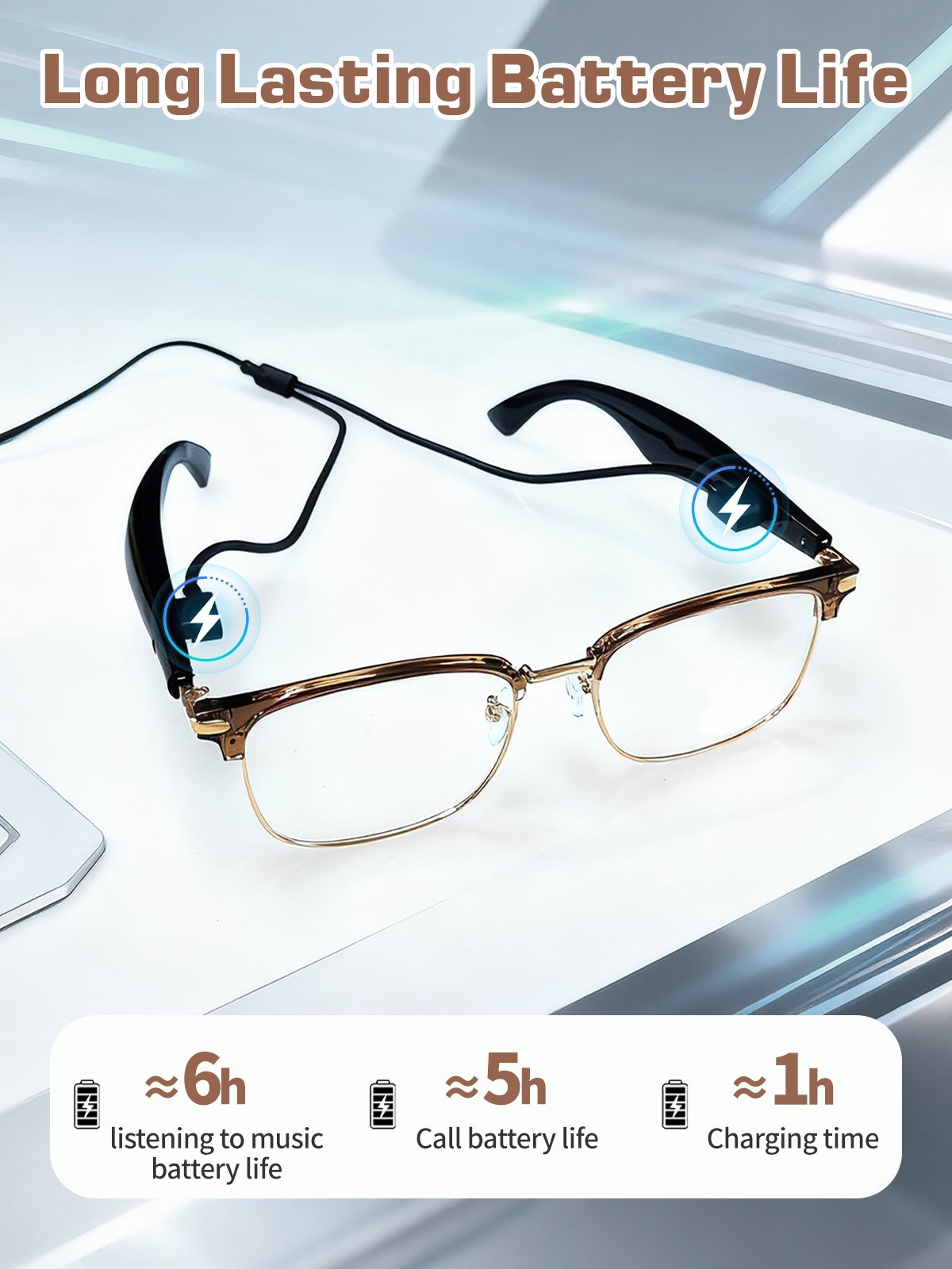 Smart Glasses Brown Bluetooth Open-Ear Audio Call Music Assistant for Men&Women