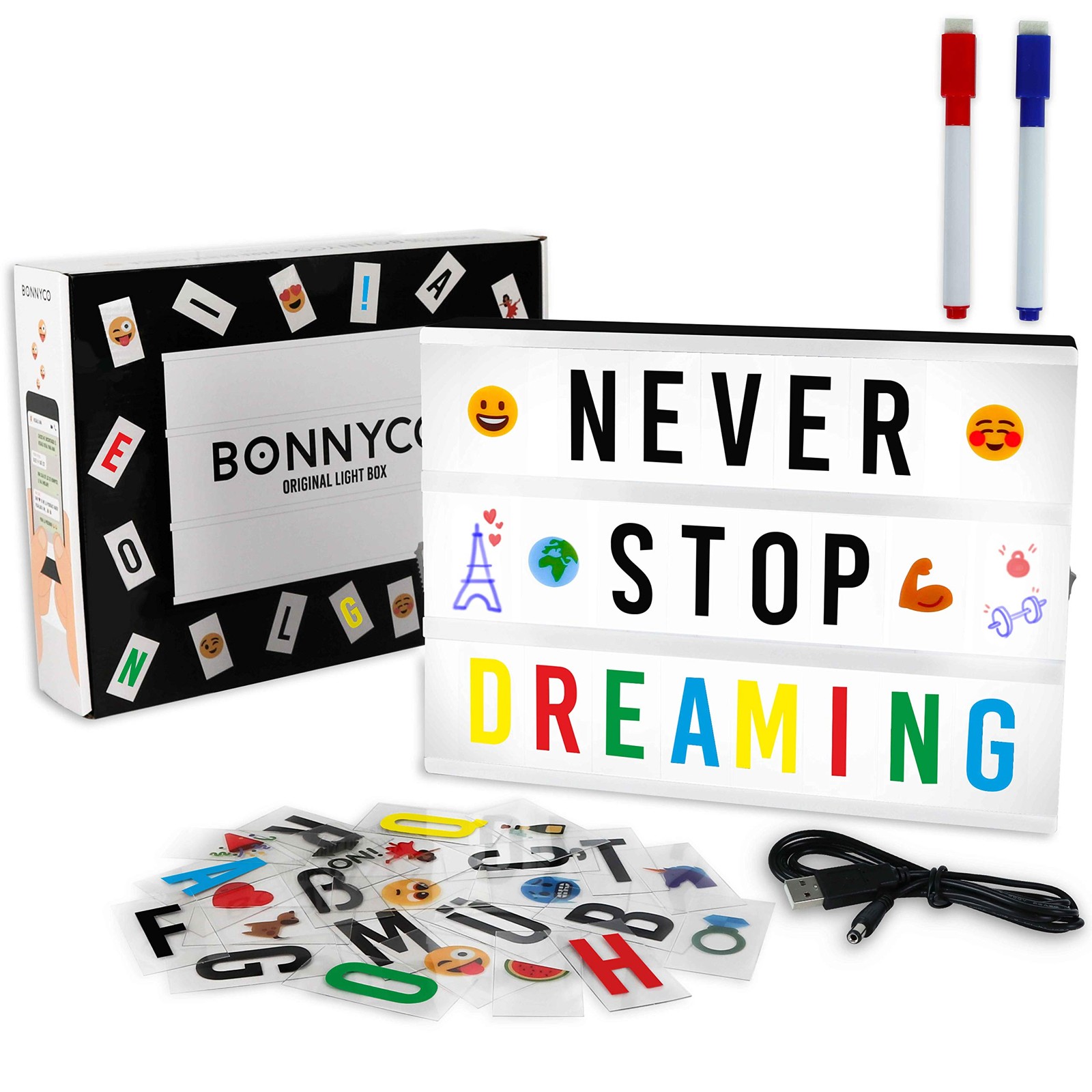 BONNYCO Cinema Light Box with 400 Letters, Symbols, 30x22x5.5cm, Black 