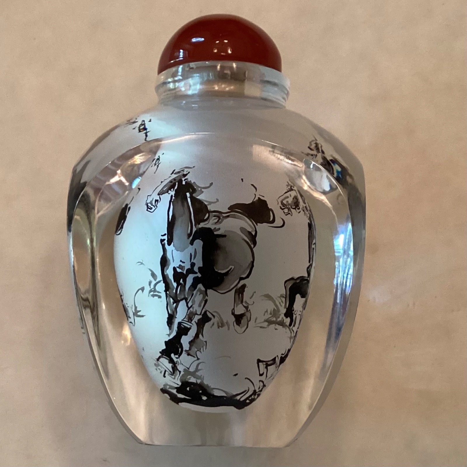 ~Vintage Inside Reverse Painted Crystal Snuff Bottle - Horses - SALE