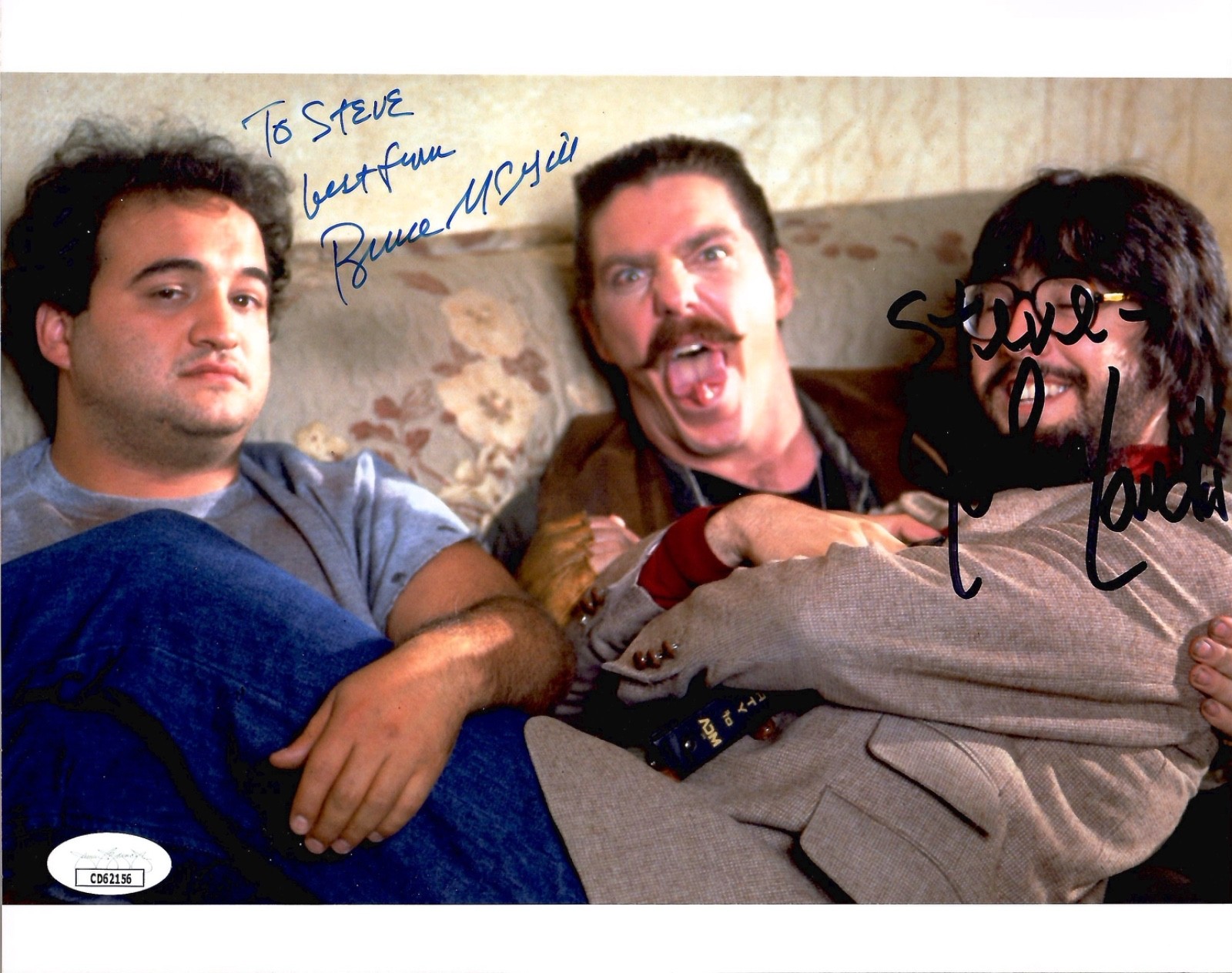 JOHN LANDIS+BRUCE MCGILL HAND SIGNED 8x10 PHOTO   ANIMAL HOUSE    TO STEVE   JSA