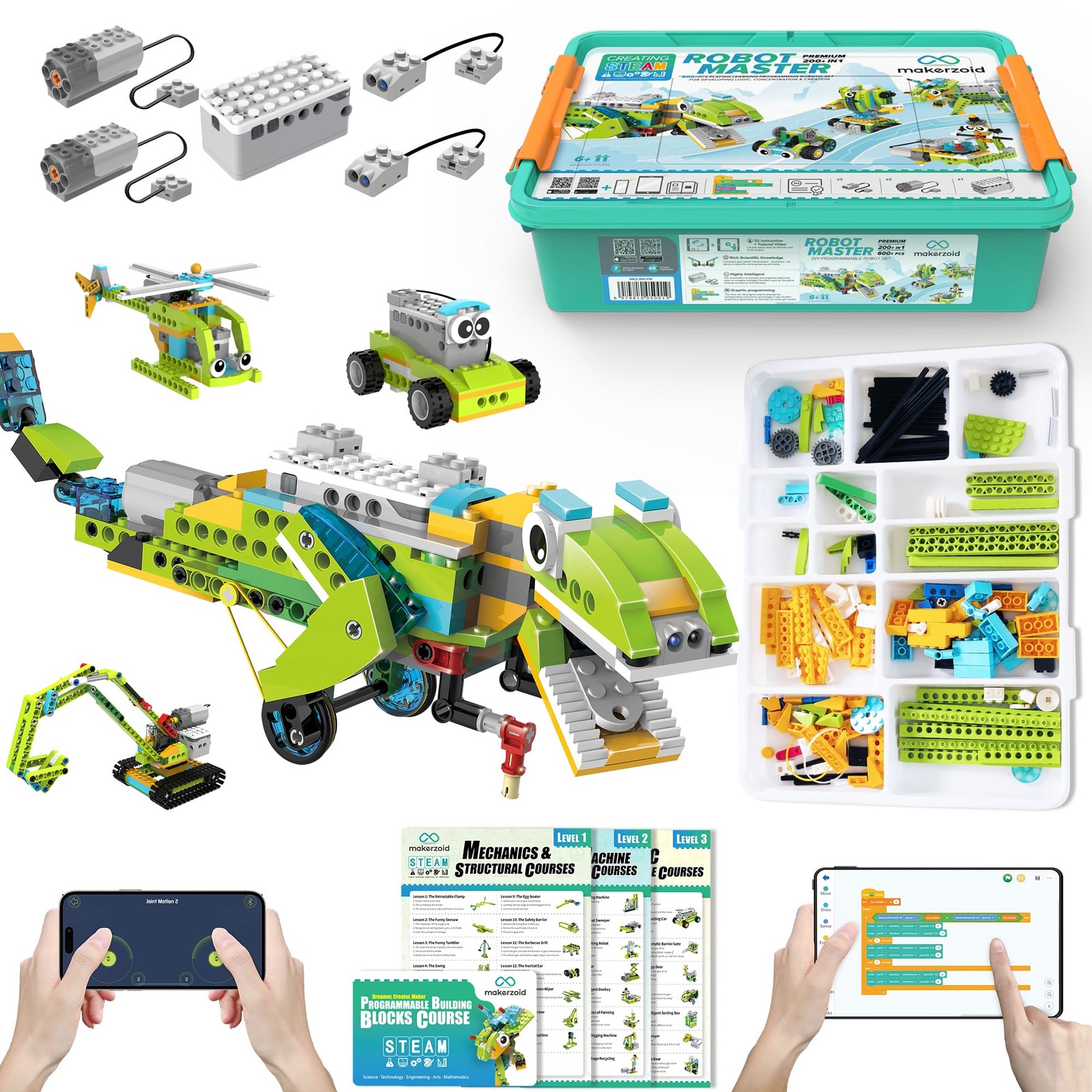 makerzoid Coding Robot Kit for Kids Ages 6+, 200+ in 1 APP Control Dinosaur R...