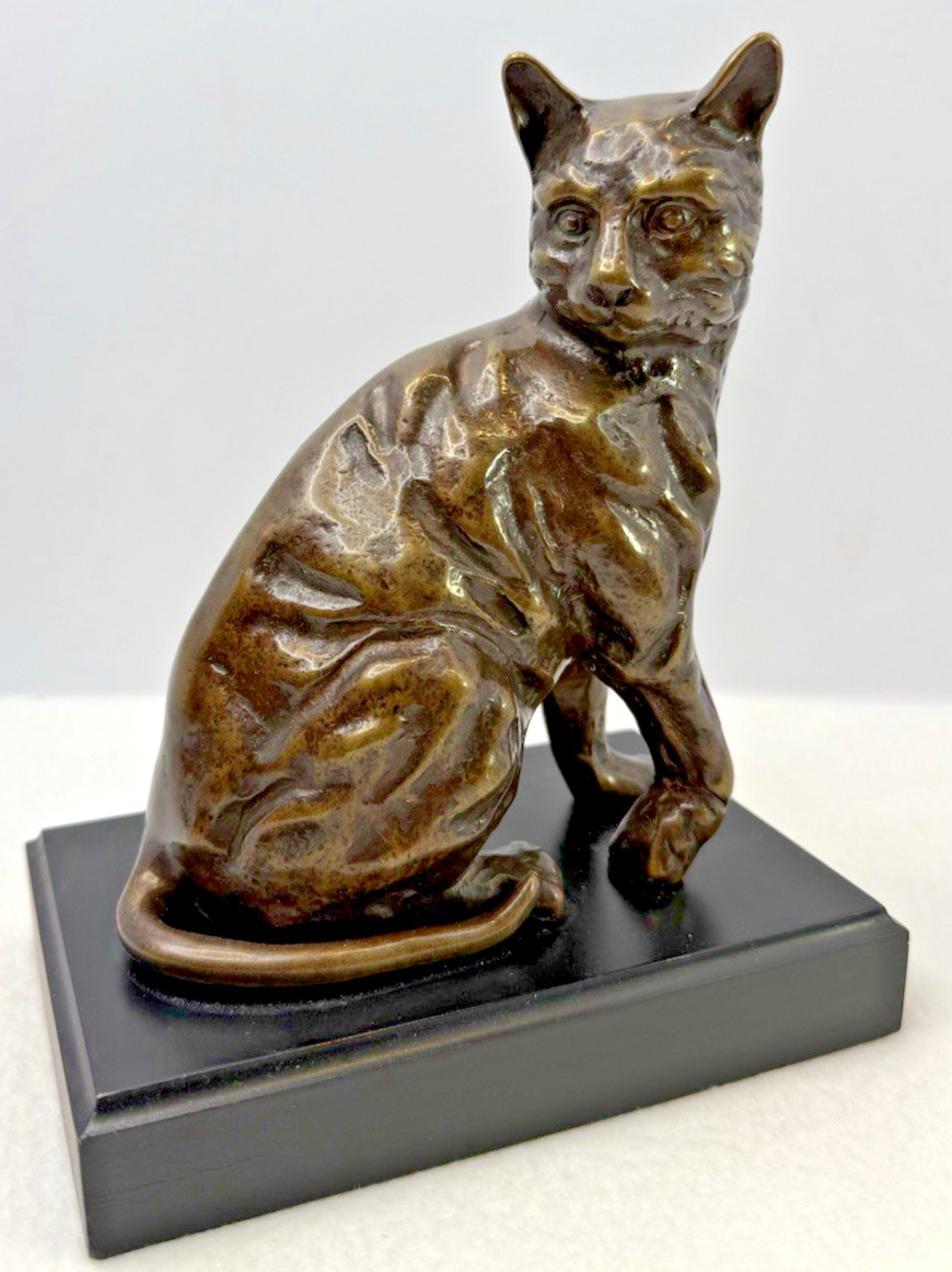 San Pacific International Bronze Cat Sculpture on Pedestal