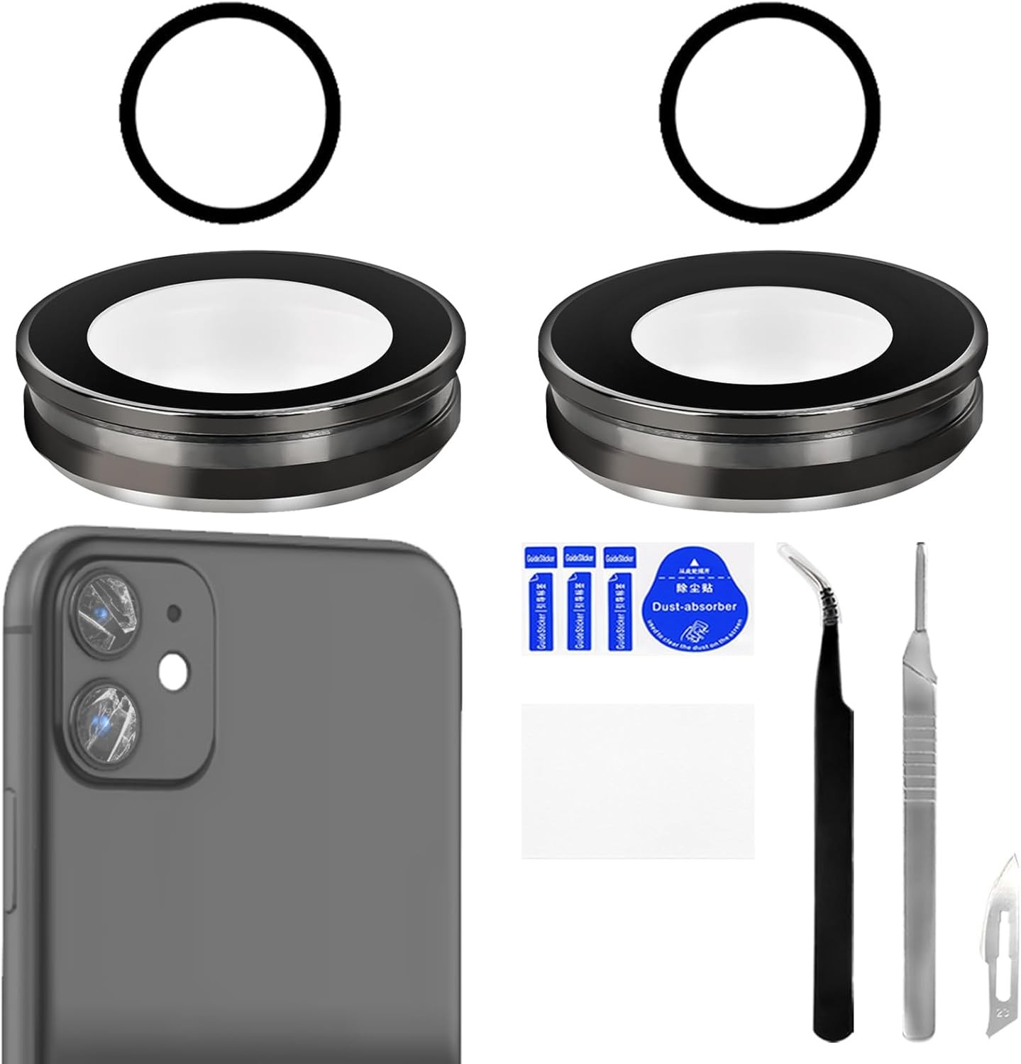 For iPhone 11 Camera Lens Glass with Frame Replacement Rear Camera Back Camera