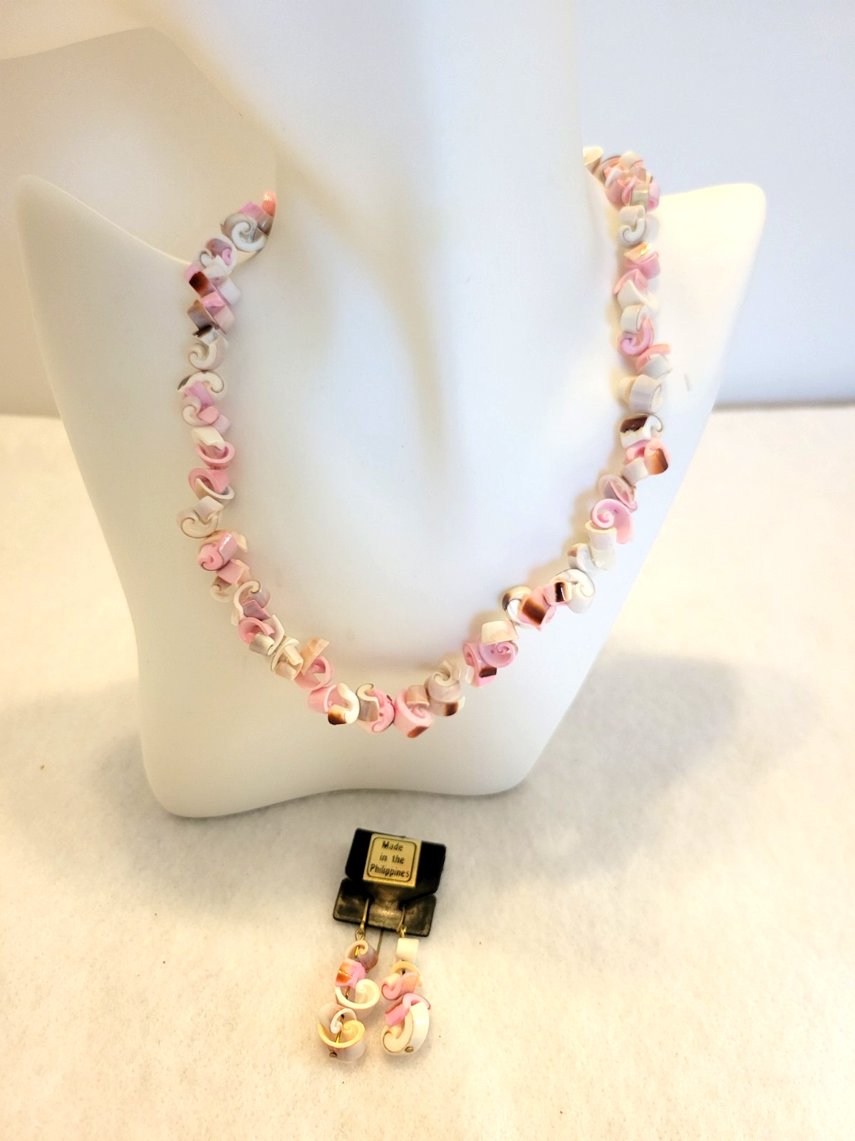 Coral Shell Necklace & Earrings Set Pink White Summer Beach Jewelry Philippines