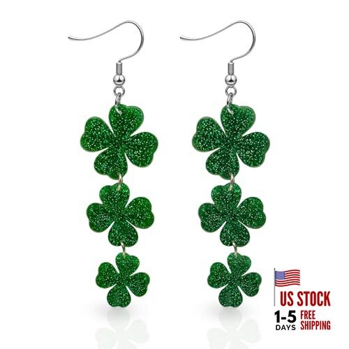 St. Patrick's Day Earrings for Women | Irish Shamrock Acrylic Dangle A01
