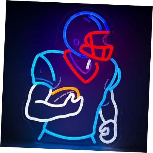 Football Player Neon Light - Dimmable LED Football Decor for Man Cave, Blue