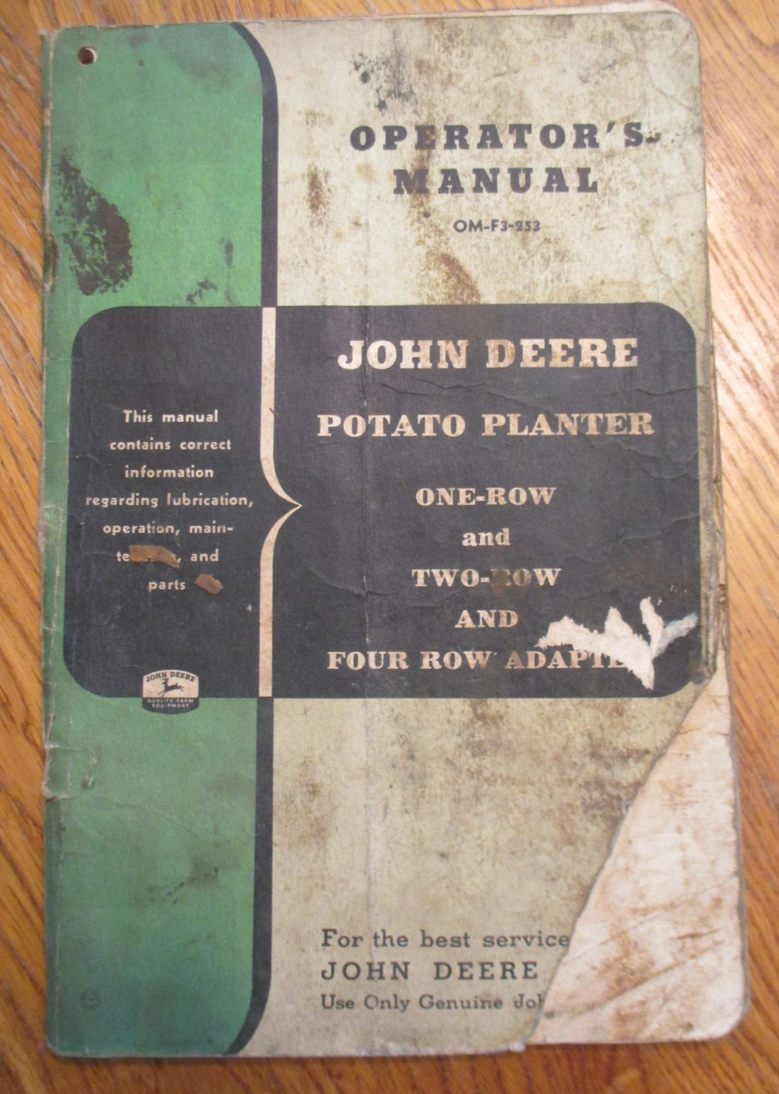 John Deere One Two & Four Row Adapted Potato Planter Operator's Manual OM-F3-253