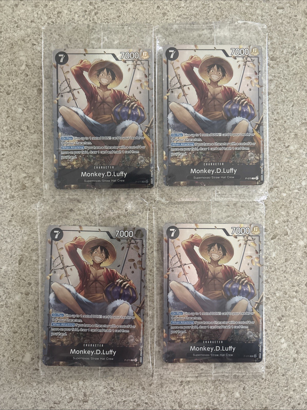 Monkey.D.Luffy (Tin Pack Set Vol. 2) P-075 One Piece Promo Cards Foil Lot Of 4