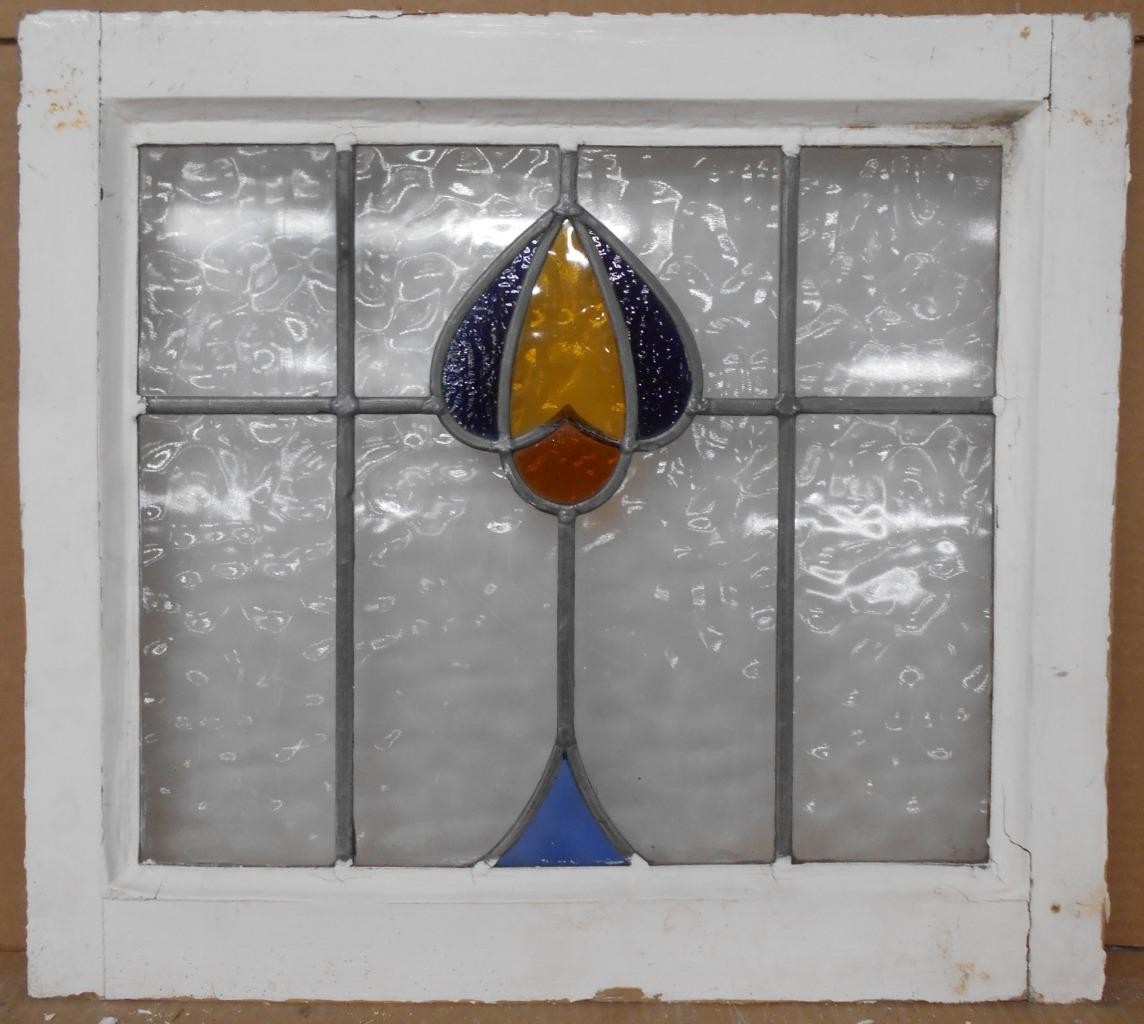 OLD ENGLISH LEADED STAINED GLASS WINDOW Simple Abstract Design 20.5" x 18.5"