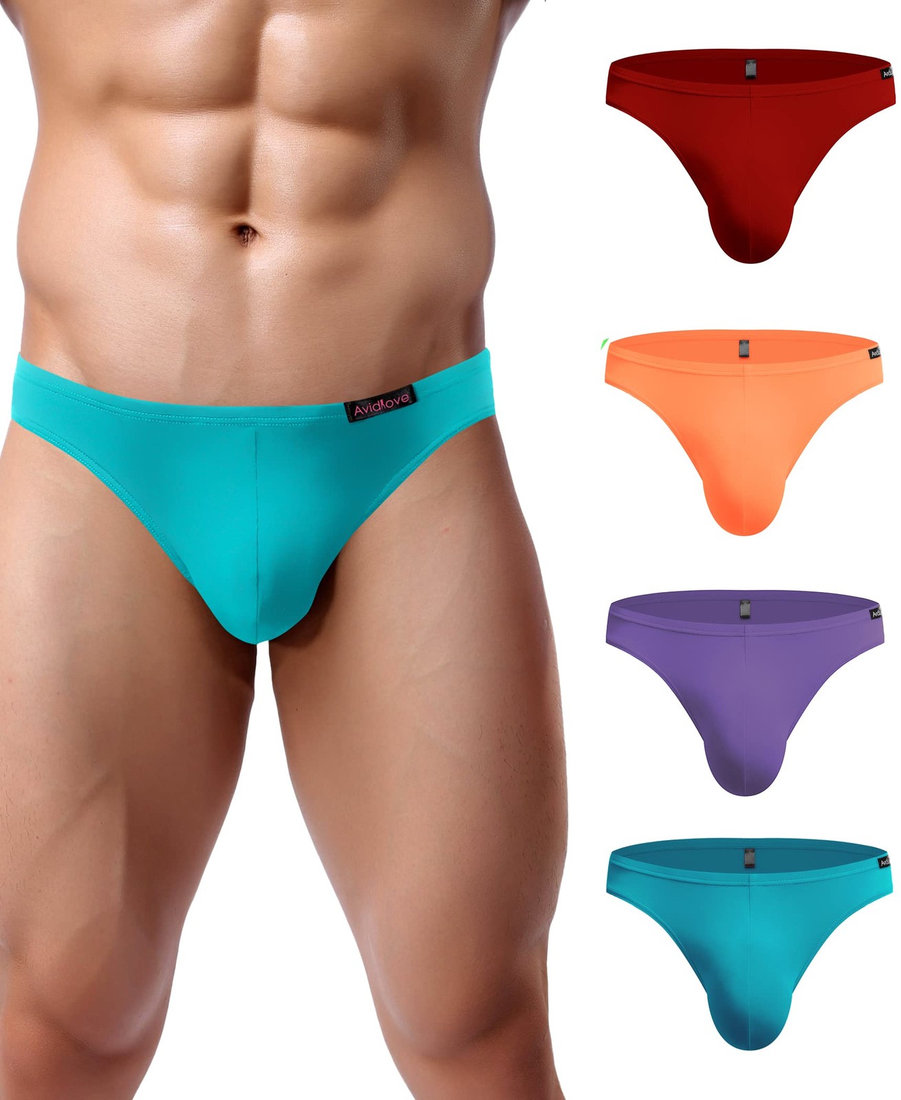 Avidlove Mens Bikini Underwear Low Medium, Blue/Orange/Light Purple/Dark Red 