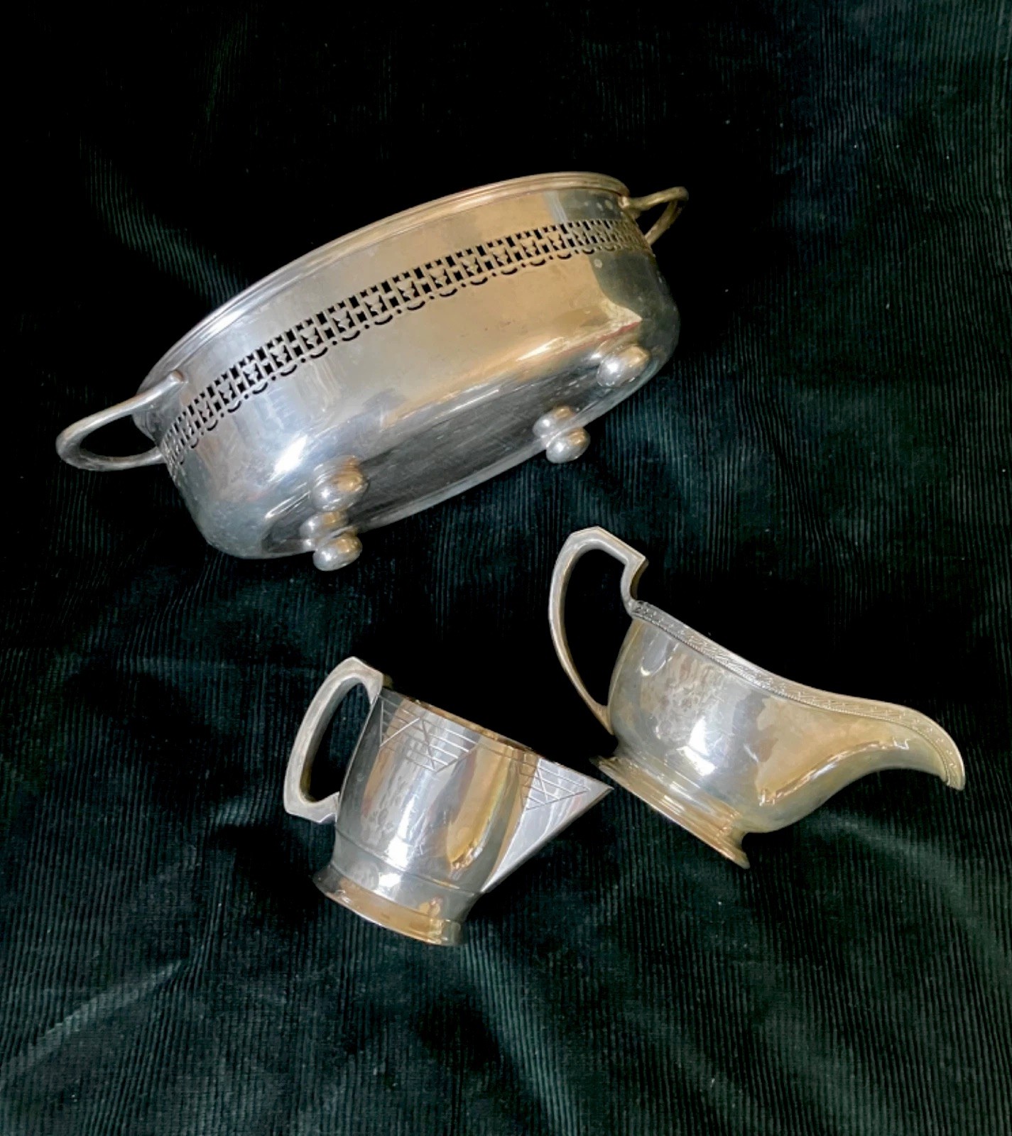 Vintage Silver Plated Salad Bowl Saucepan Milk Jug Creamer Job Lot Set 3 pcs