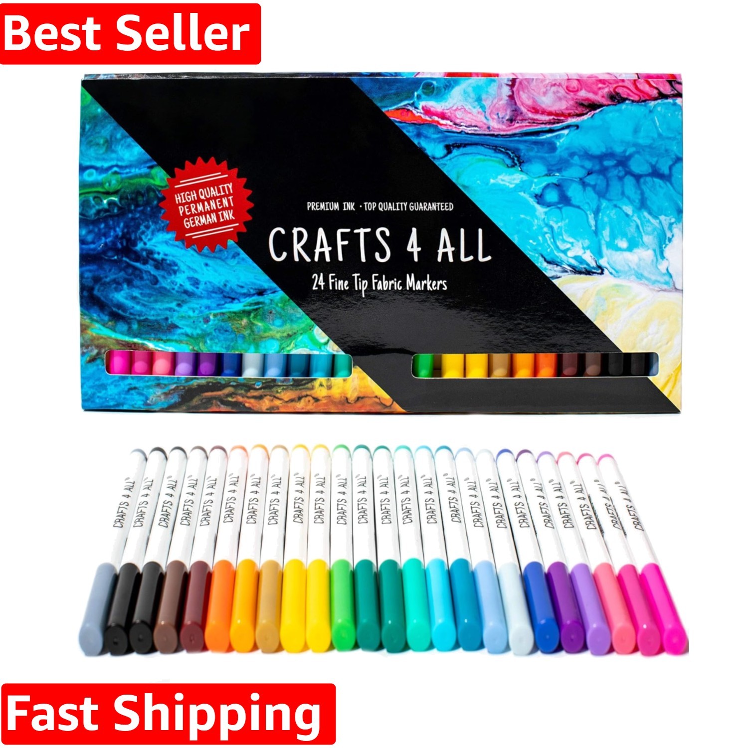 Fabric Pens for Clothes - Pack of 24 No Fade, Fabric Markers Permanent for Te...