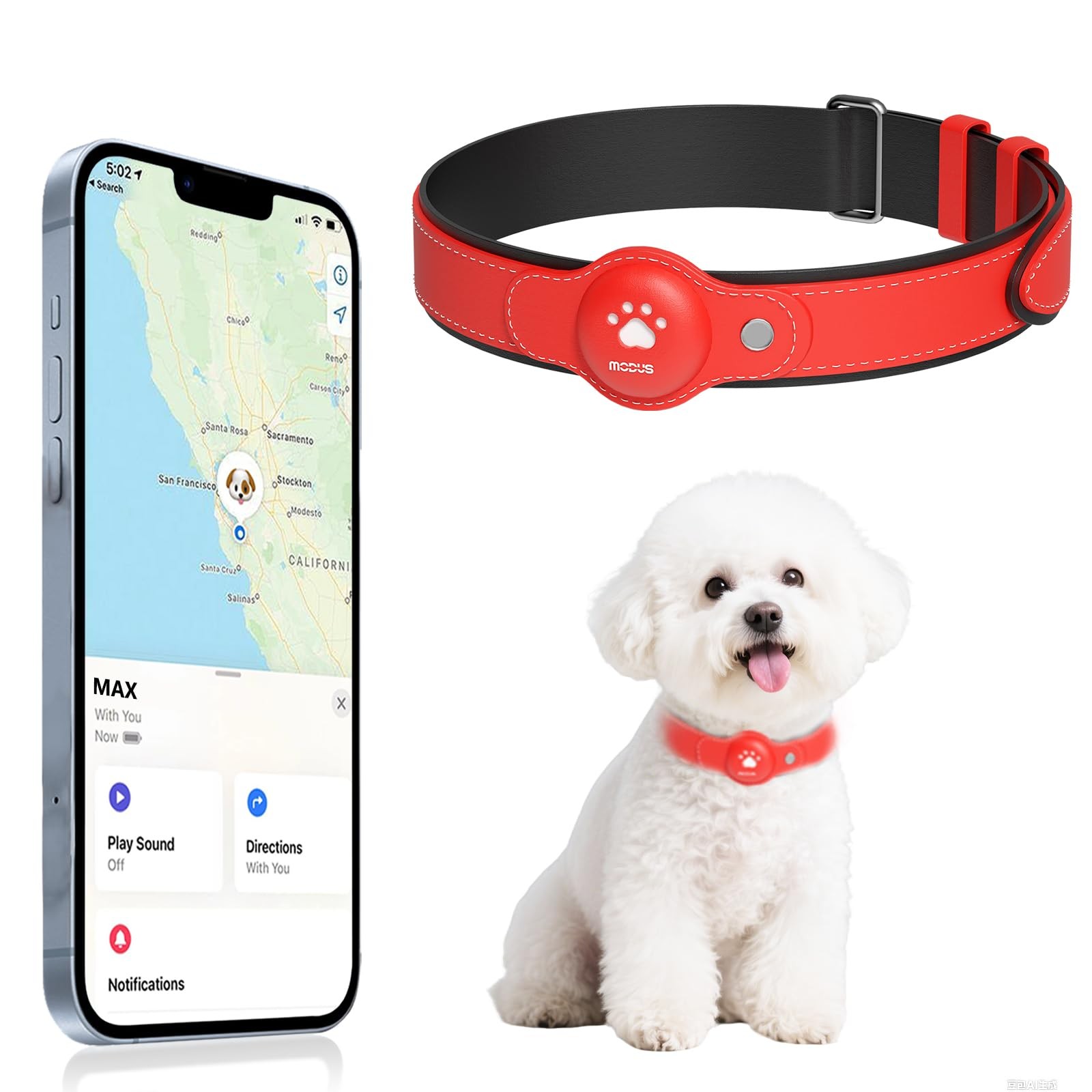GPS Tracker for Dogs, 2 in 1 Pet Tracking Smart Collar (Only iOS), No Monthly...