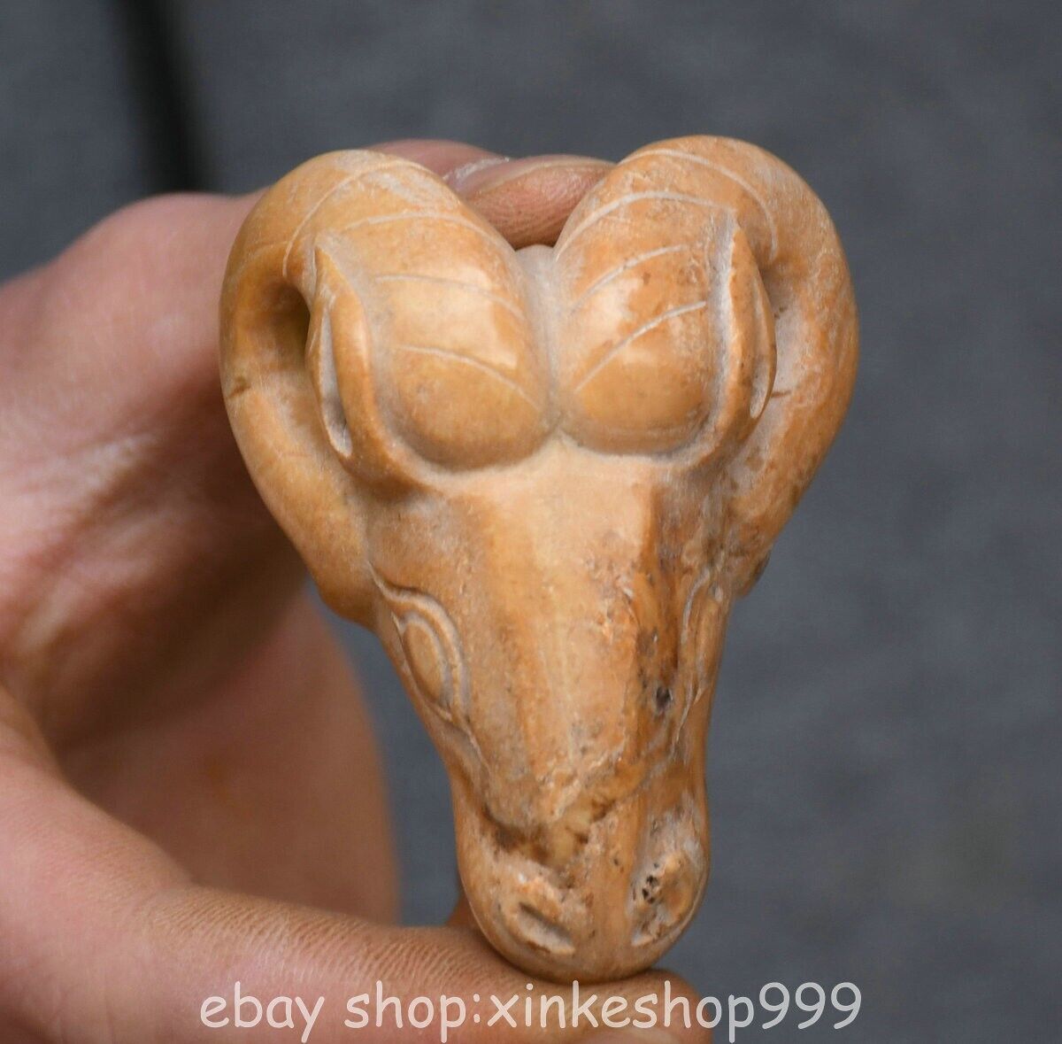 2.8" Chinese Hongshan culture Hetian Jade Carving Sheep Head Statue Pendant