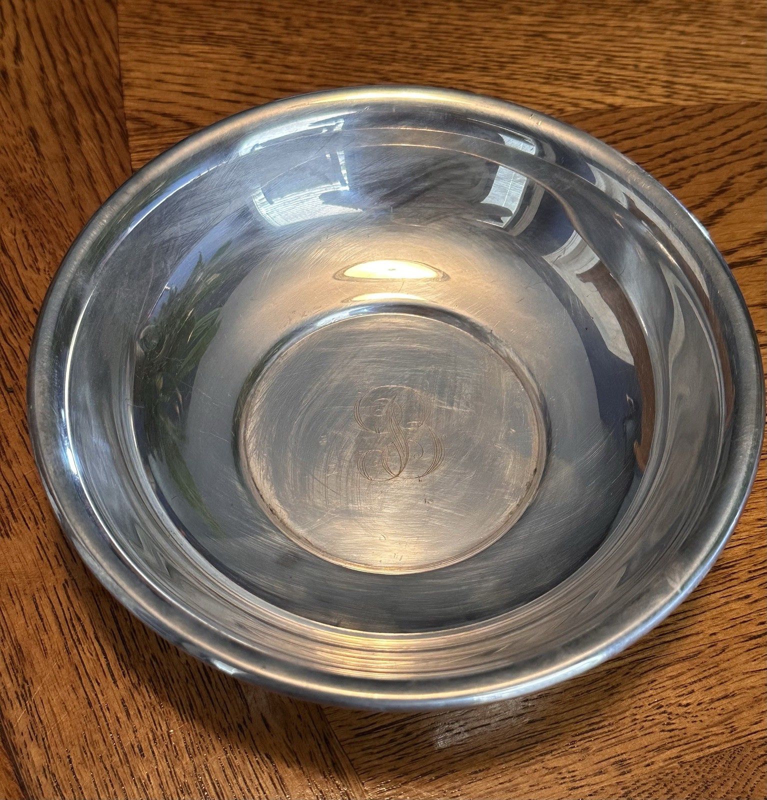 Vintage MCM Wallace Silver Plate Holloware Plain 6” Bowl # 915 Monogrammed
