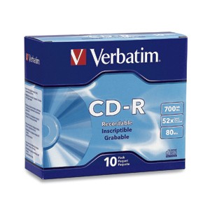 Verbatim CD-R 80MIN 700MB 52X Branded 10pk Slim Case - 94935 - 023942949350