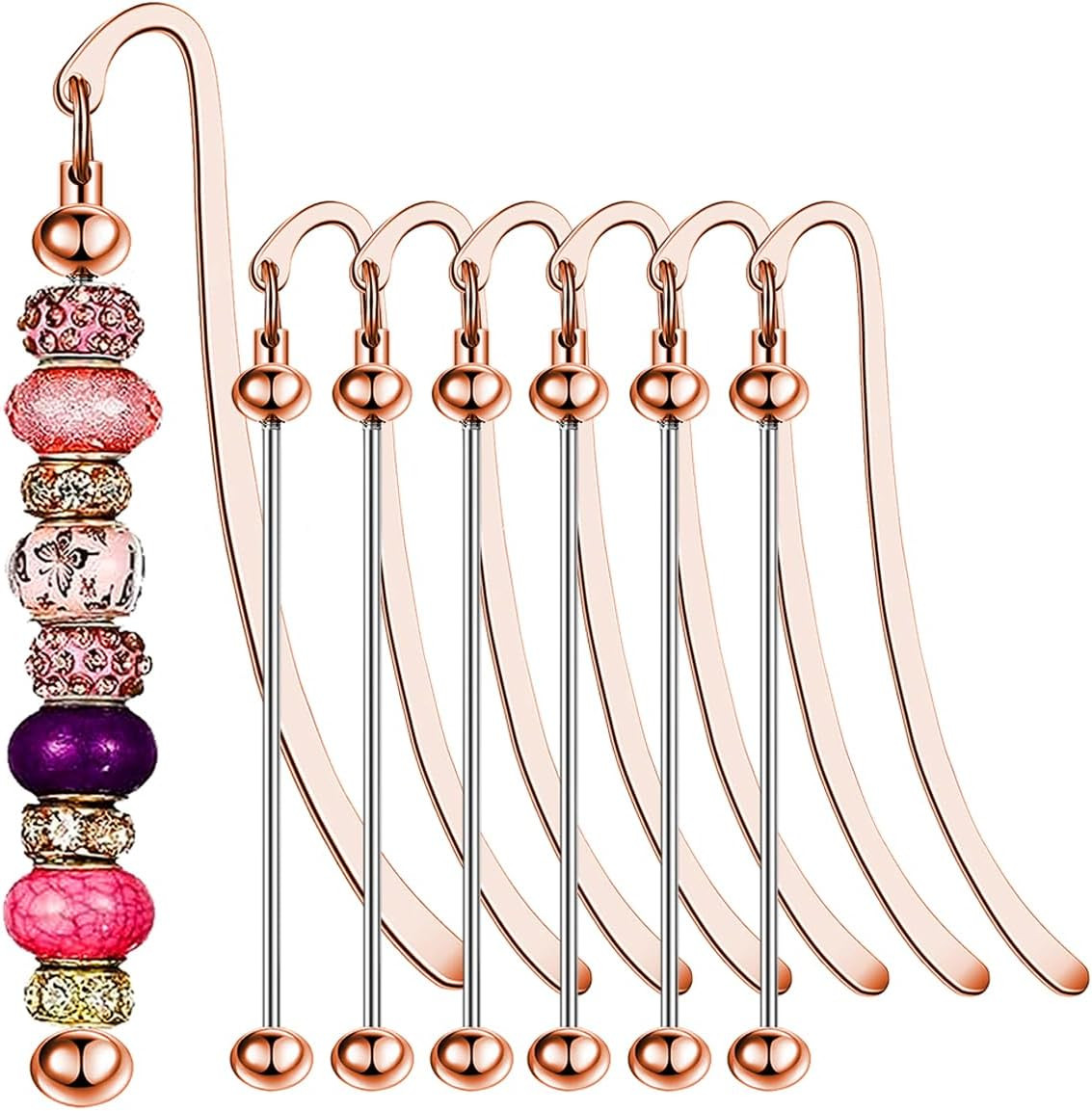 6Pcs Beadable Bookmarks DIY Metal Blank Beaded Bar, Beading Bookmark Bars Bulk f