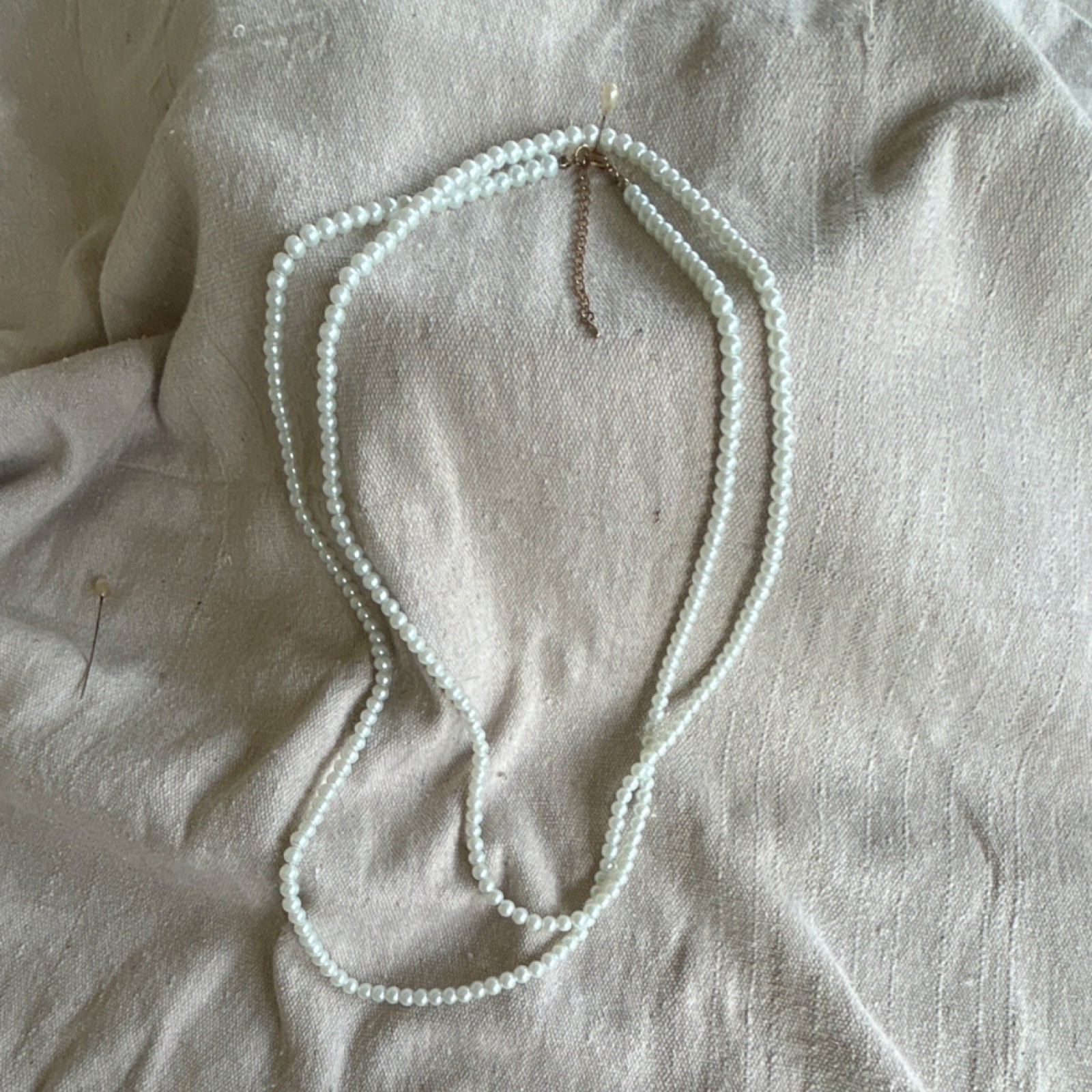 Vintage Imitation Pearl Beaded Necklace Layered Lobster Clasp 28 Inch