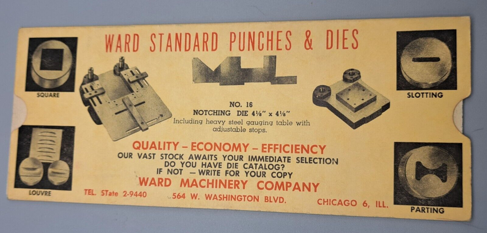 Ward Fabricating Machinery &Tools CO Standard Punches & Dies Referenc Slide Card