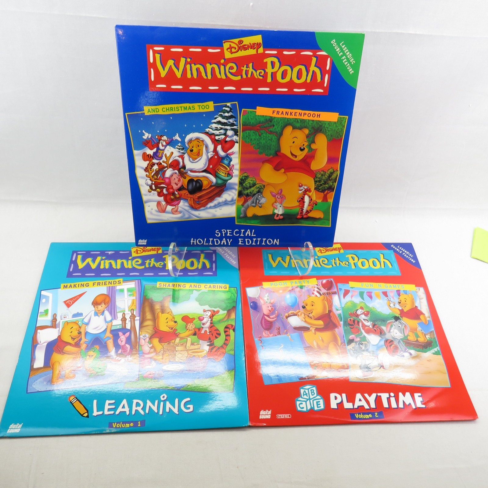 Lot of 3 Vintage Disney Winnie The Pooh Playtime Laserdisc Vol 1-2 & Holiday Ed.