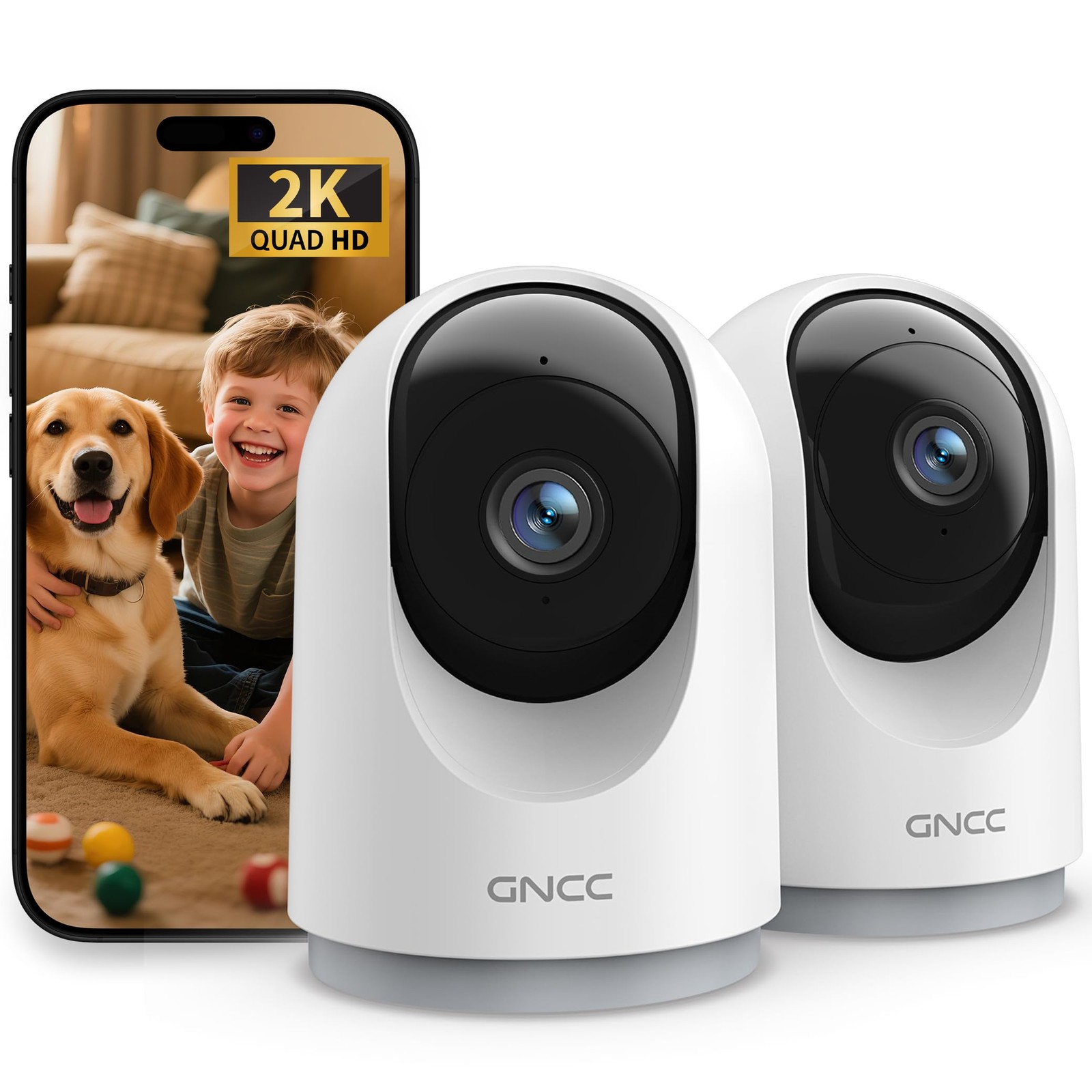 2K Security Camera Indoor Pan Tilt Baby Monitor Pet App Night Vision 2Pack