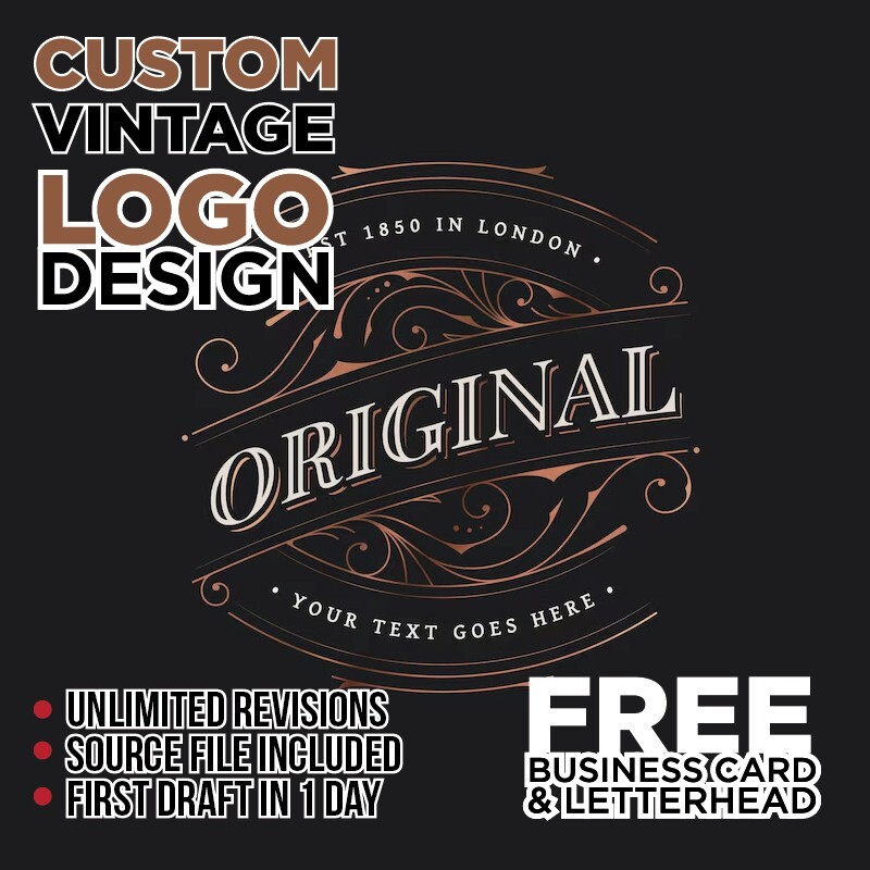 CUSTOM VINTAGE LOGO DESIGN - PROFESSIONAL SERVICE! - FREE BUSINESS CARD!