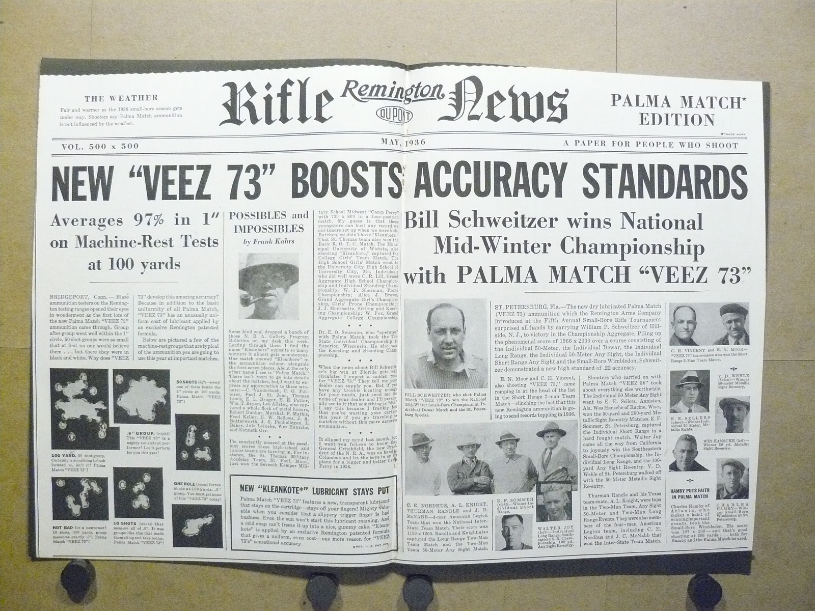 1936 Remington News Veez 73 Print Ad Bill Schweitzer St Petersburg Championship