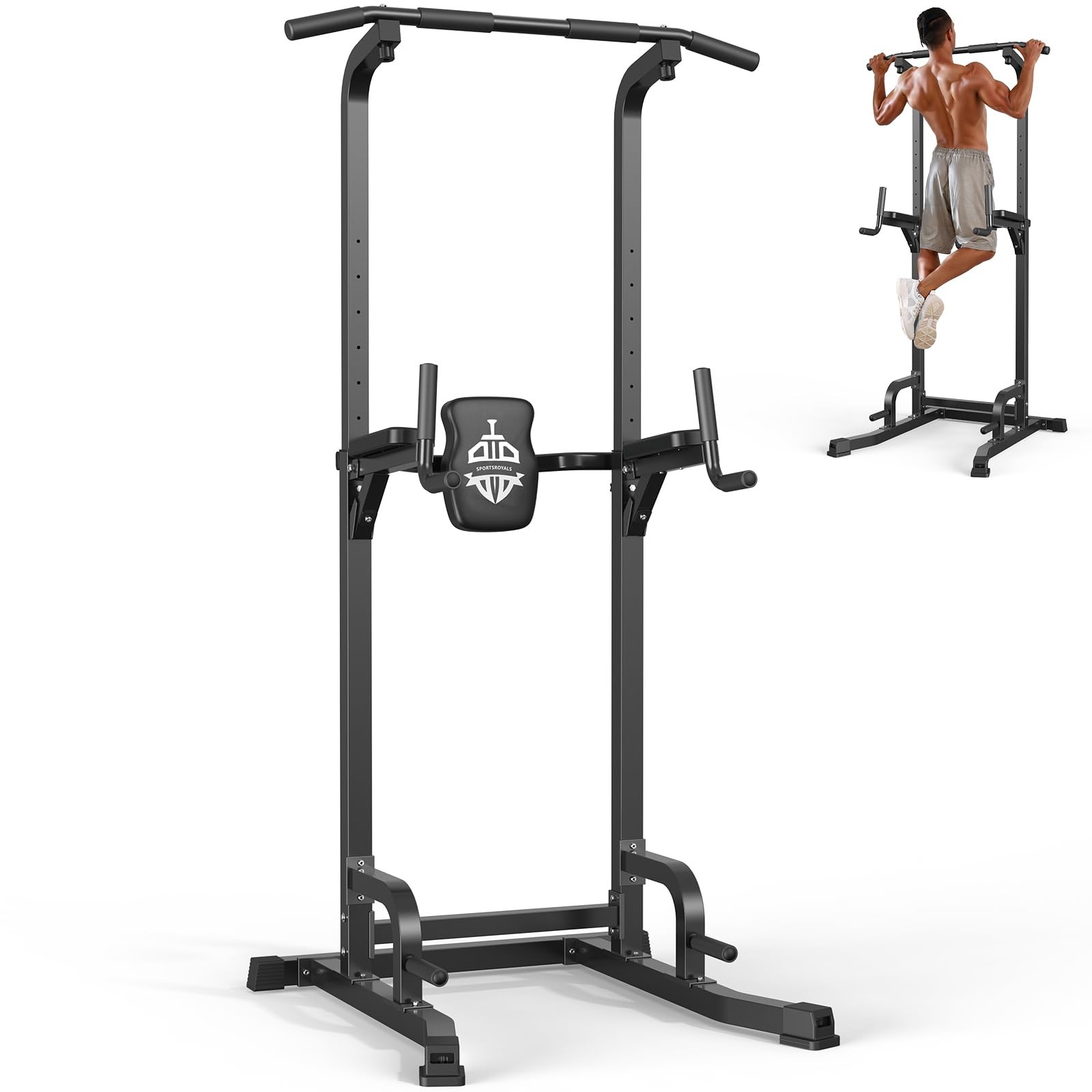 Sportsroyals Pull up Bar, Multi-Function Power Tower Dip Station with Black 