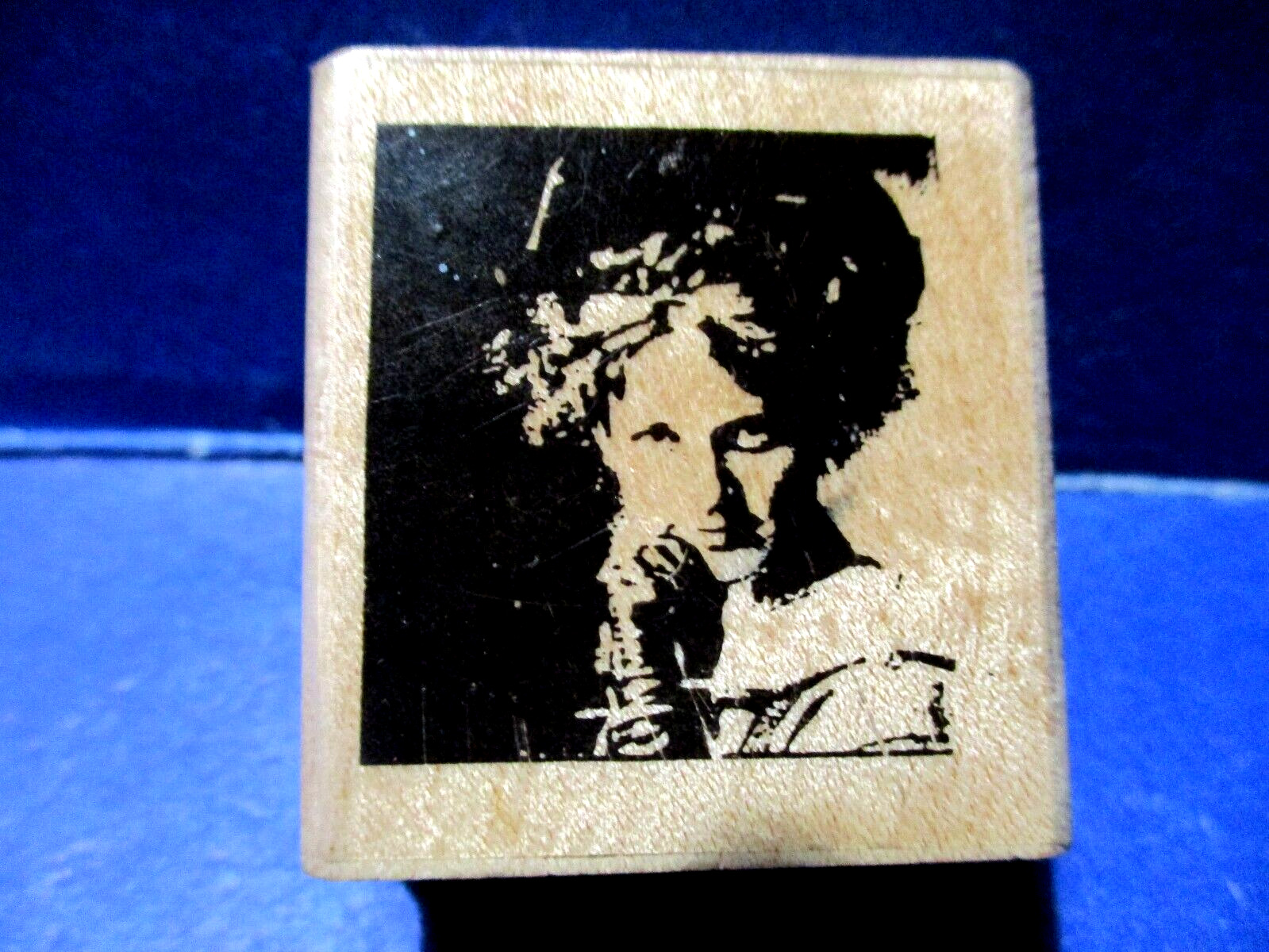VICTORIAN WOMAN A LOST ART PENNY BLACK  RUBBER STAMP WOOD  VINTAGE