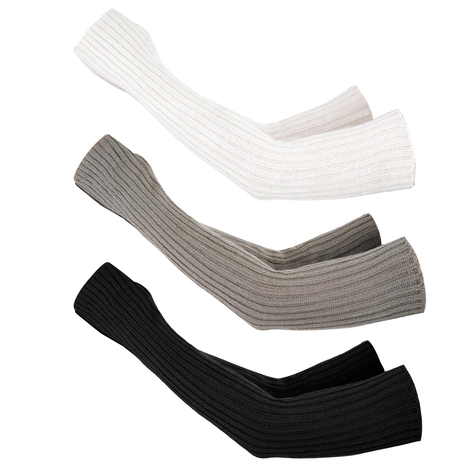 cnomg 3 Pairs Long Fingerless Gloves for Women Standard, White;black;grey 