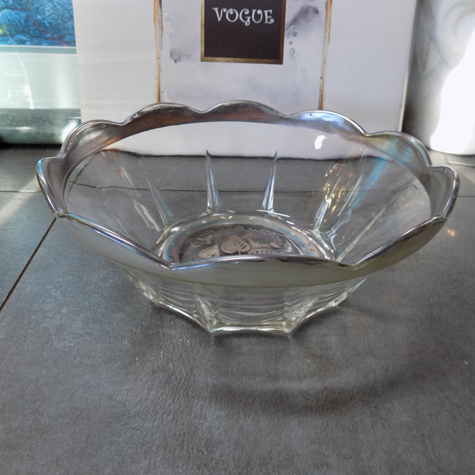 1960s MCM VTG Georges Briard 8"x3" Silver & Glass Bowl w/Silver Scalloped Trim