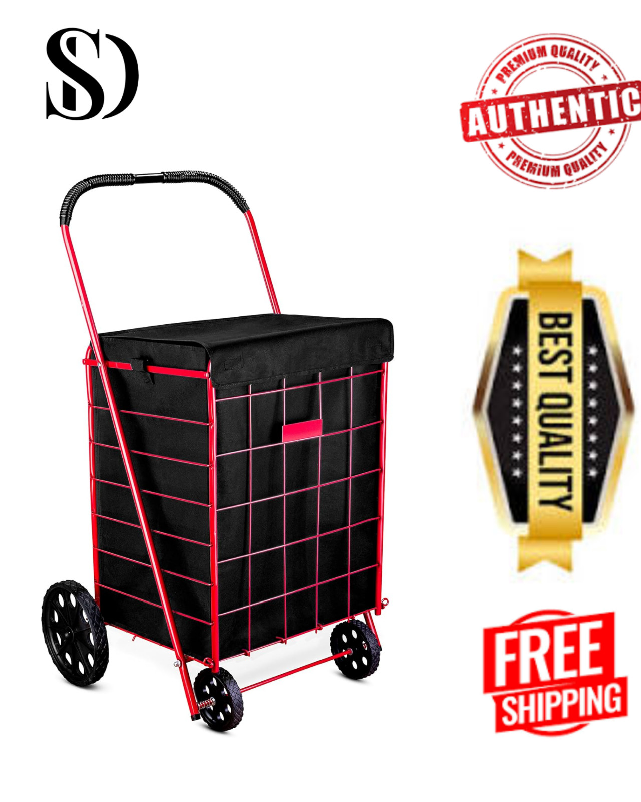 Folding Grocery Basket Cart Shopping Wheel Large Utility Laundry18"X15"X24"(BAG)