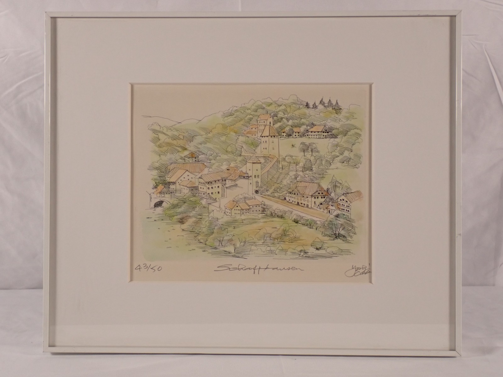 [Old Paper] Limited Edition Print "Schaffhausen" Switzerland Munot Fortress