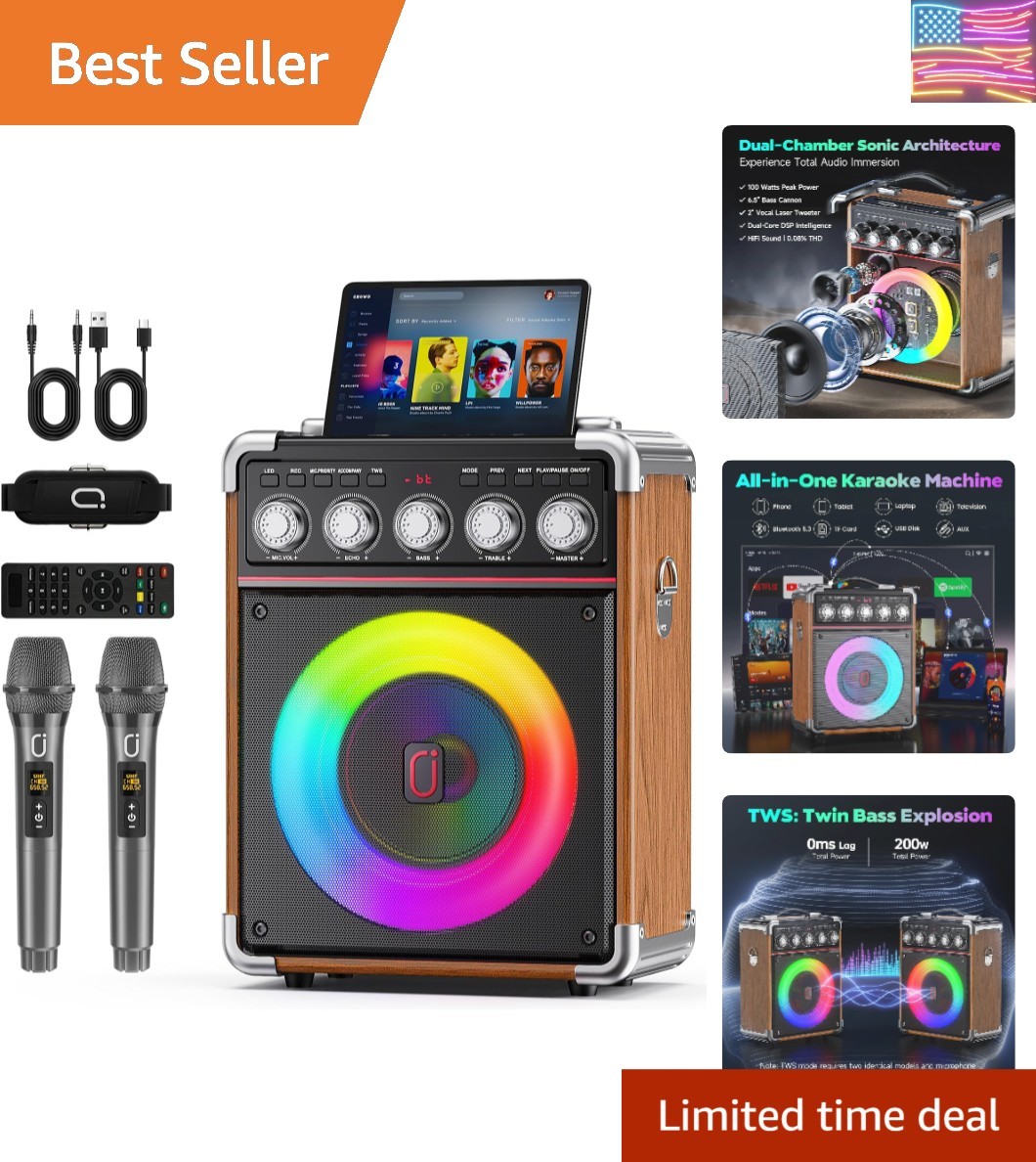 Karaoke Machine for Adults with 2 Wireless Microphones, Portable Bluetooth 5....