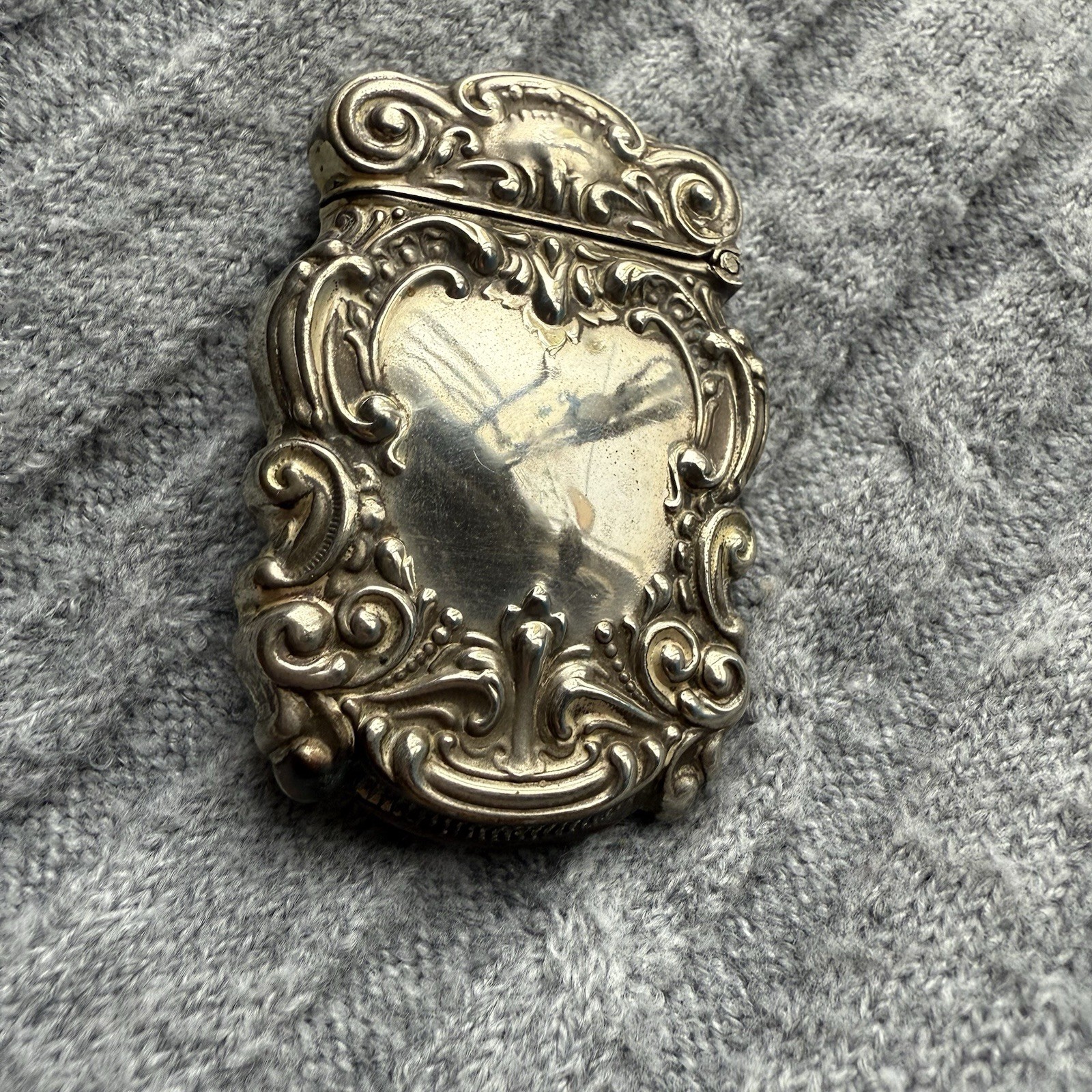 Antique BEAUTIFUL Ornate STERLING Silver Match Holder Case Floral Collect