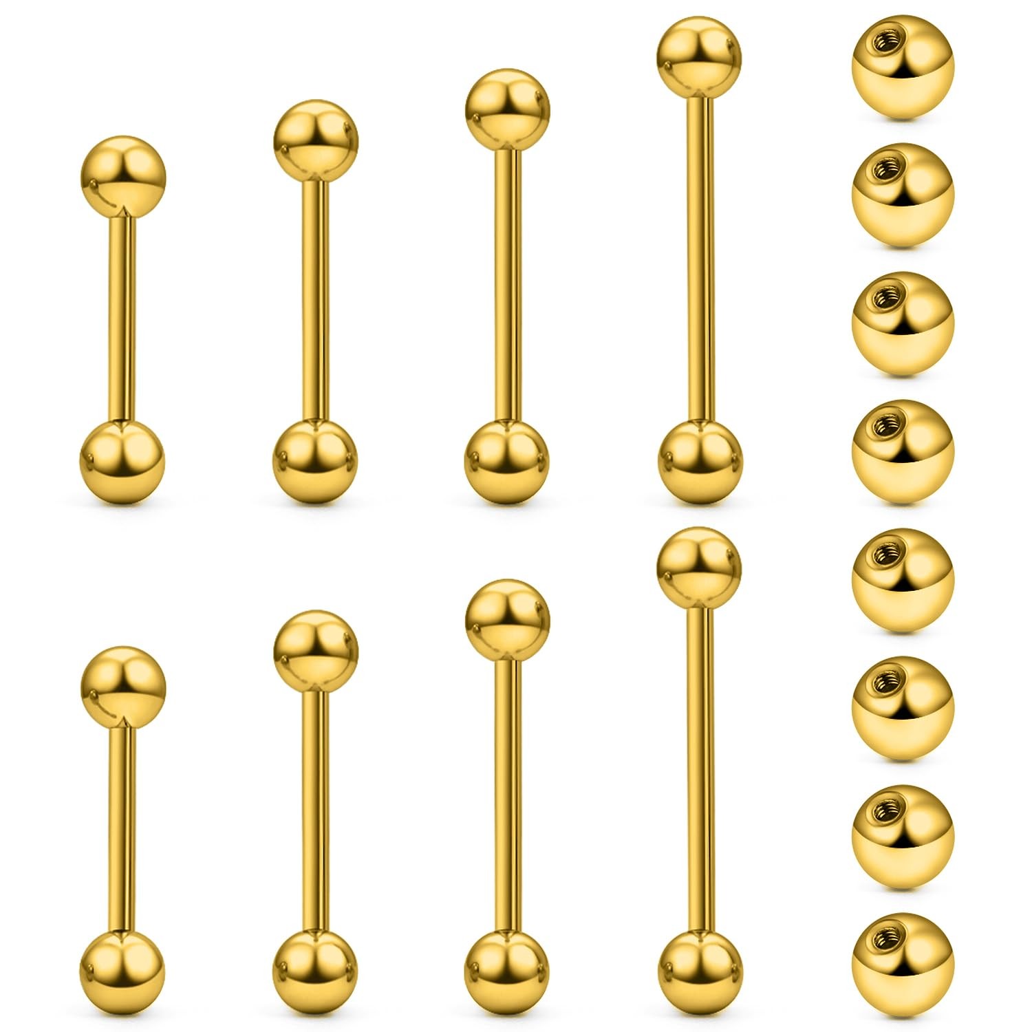 Msndnkwo 14G Nipple Tongue Rings Stainless Gold 14g Barbell Piercing Jewelry 