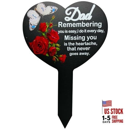 Memorial Grave Markers Cemetery Decorations, Heart Memorial Dad-Butterfly