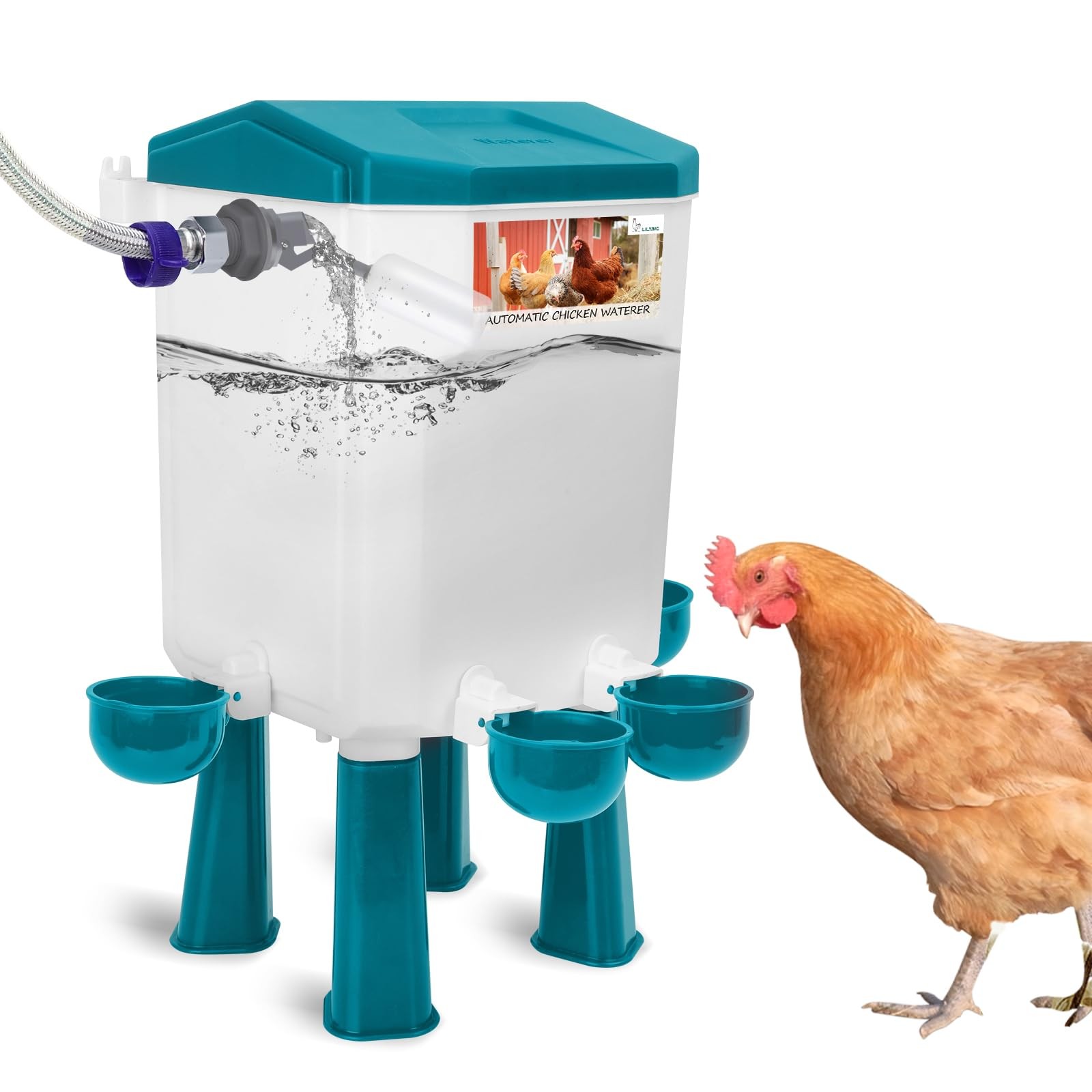 Automatic Chicken Waterer 2 Gallon | Float-Control Auto Waterer, Hanging/Stan...