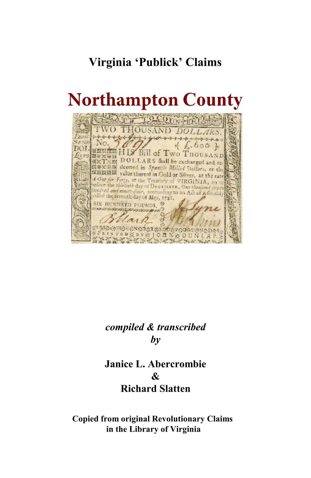 Northampton County, Virginia Revolutionary Publick Claims GENEALOGY
