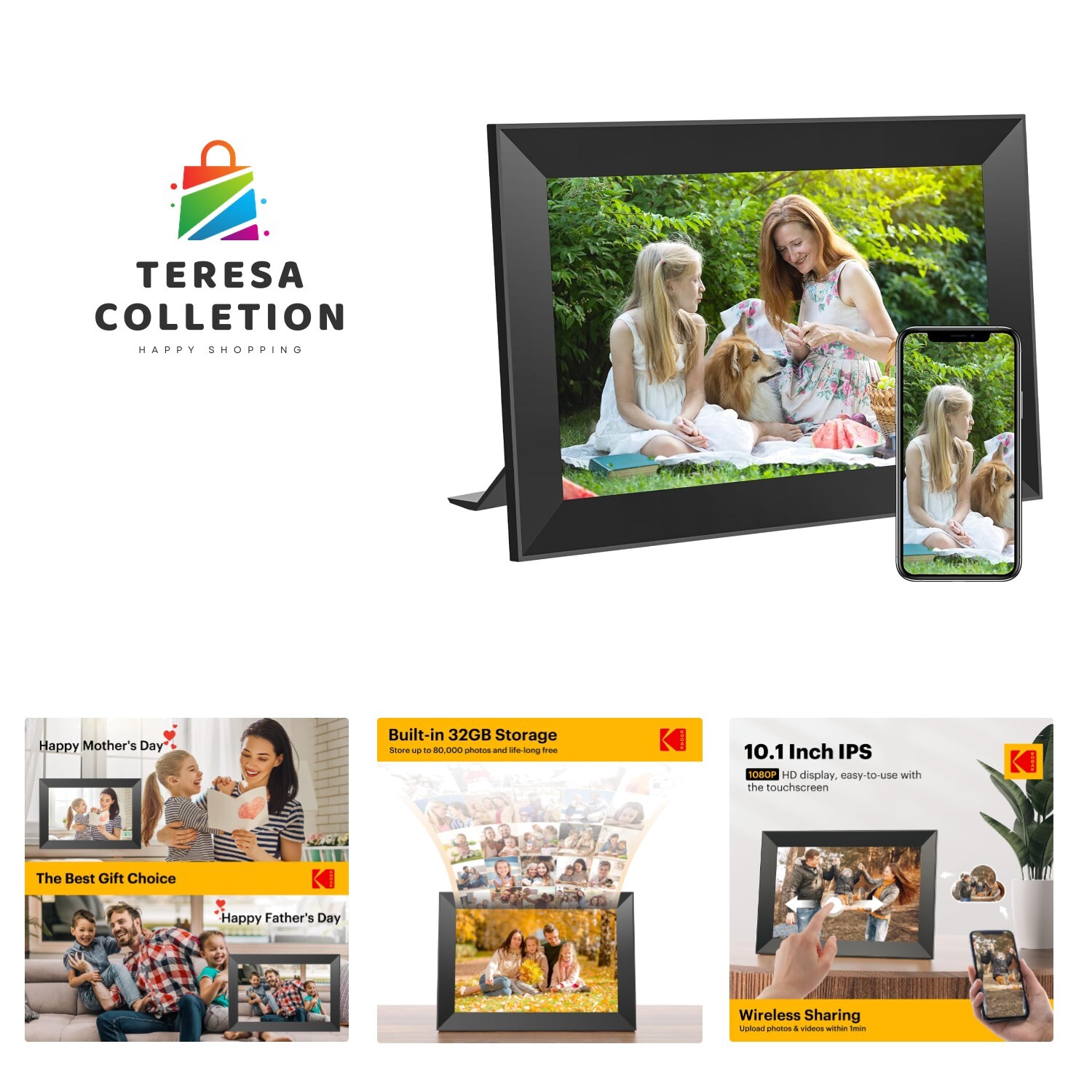 10.1 Inch WiFi Digital Picture Frame,1280x800 HD IPS Touch Screen, Electronic...